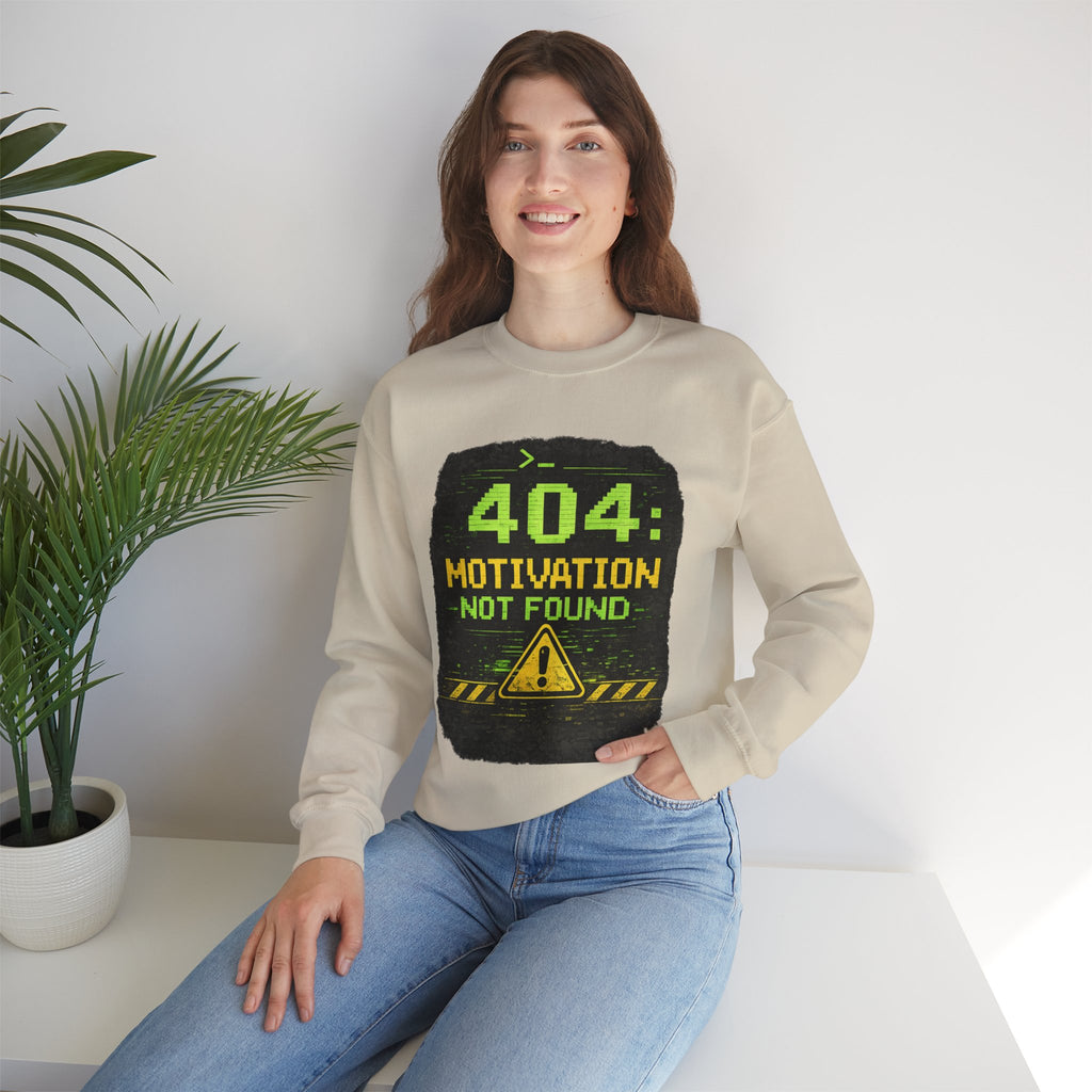 "404: Motivation Not Found" Funny Tech Graphic Crewneck Sweatshirt