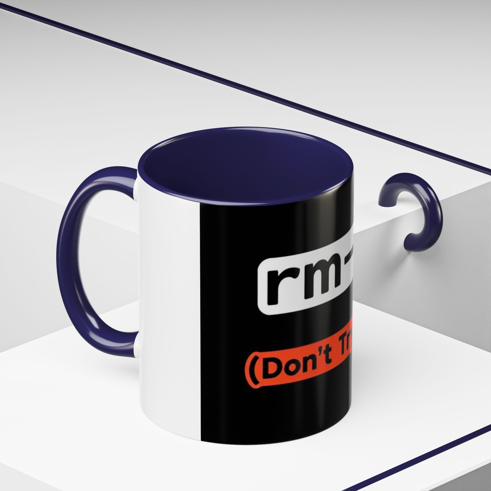 "rm -rf / (Don't Try This)" Funny IT Tech Humor Black Accent Ceramic Coffee Mug
