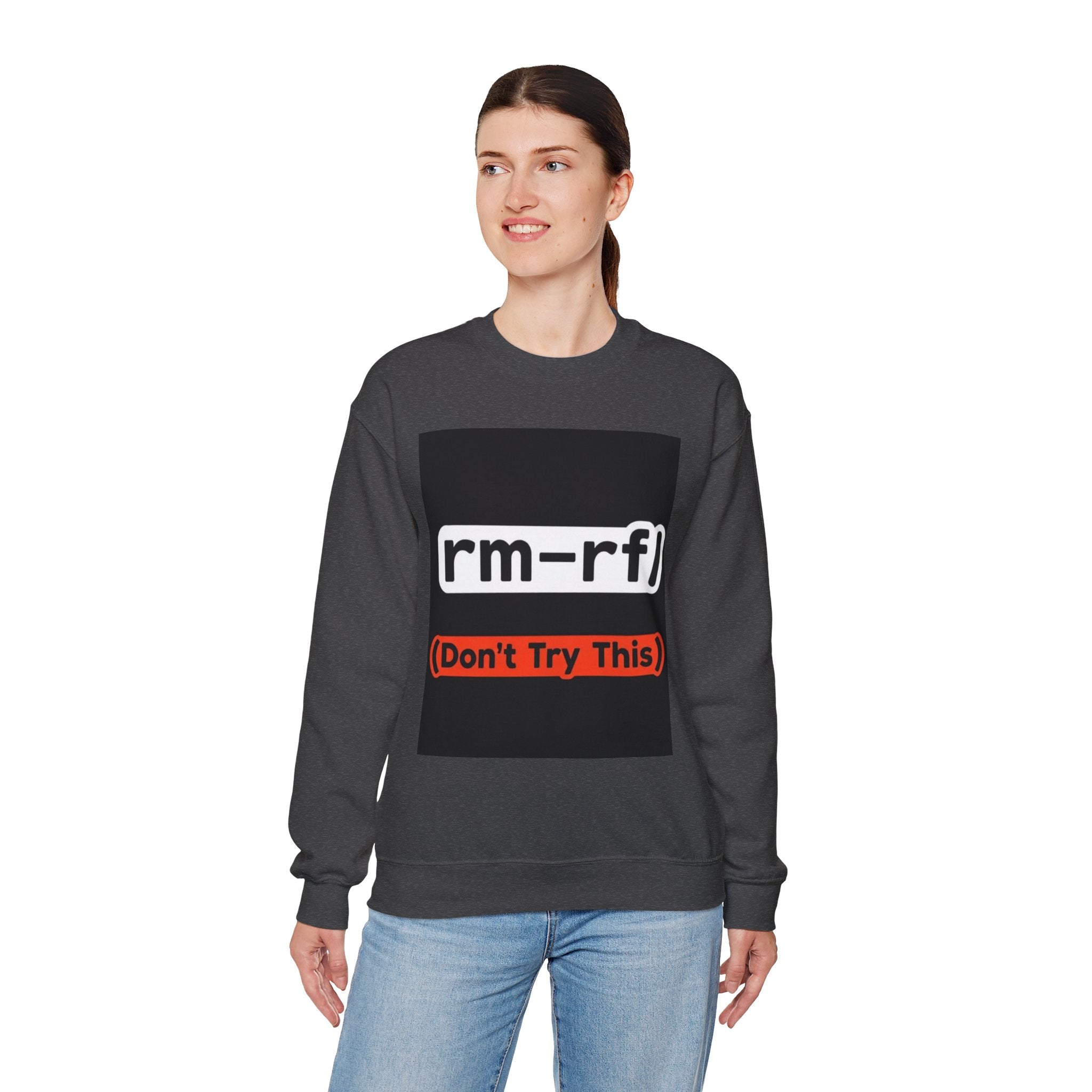 "rm -rf/ (Don't Try This)" — Funny Linux Command Crewneck Sweatshirt