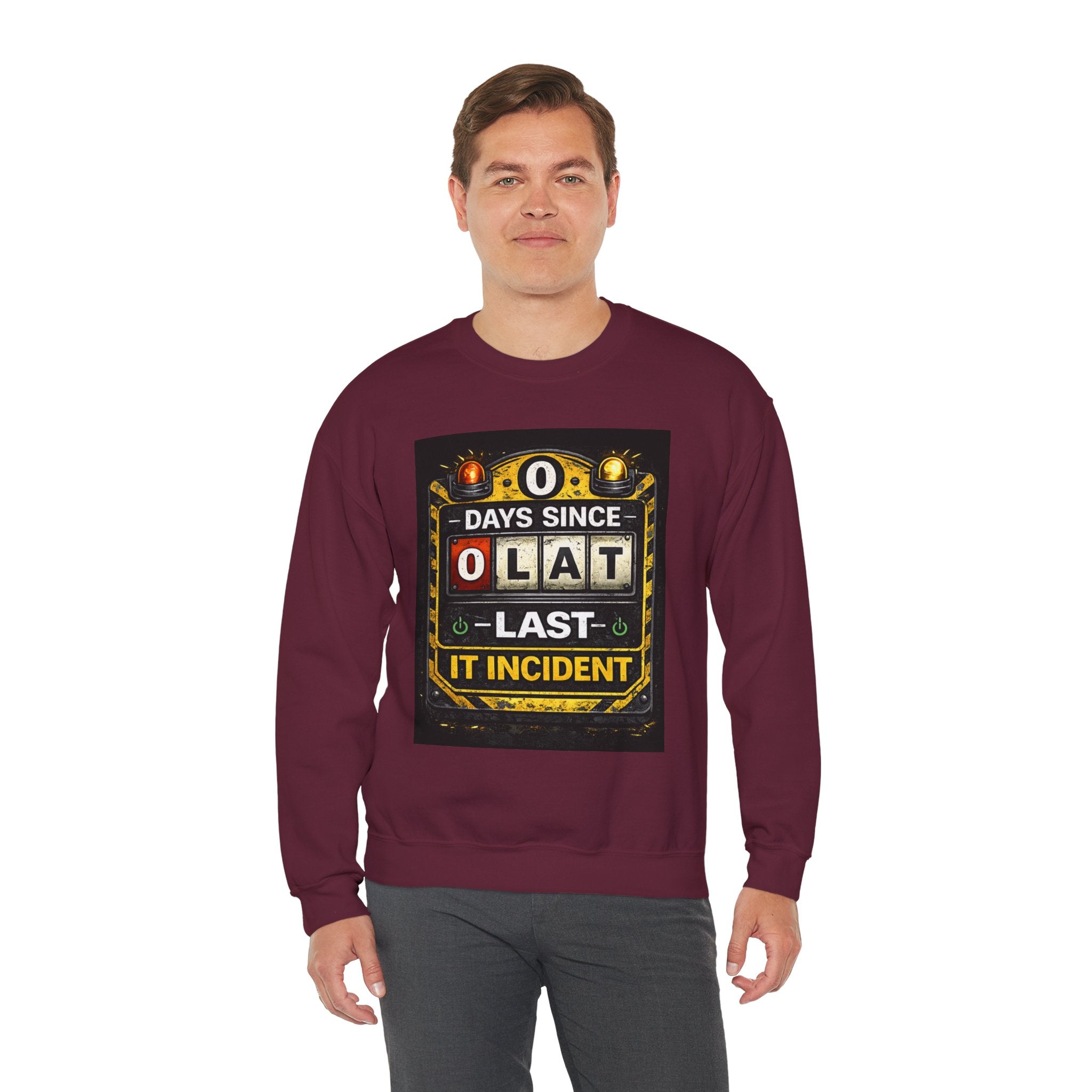 "0 Days Since Last IT Incident" Funny Tech Support Crewneck Sweatshirt