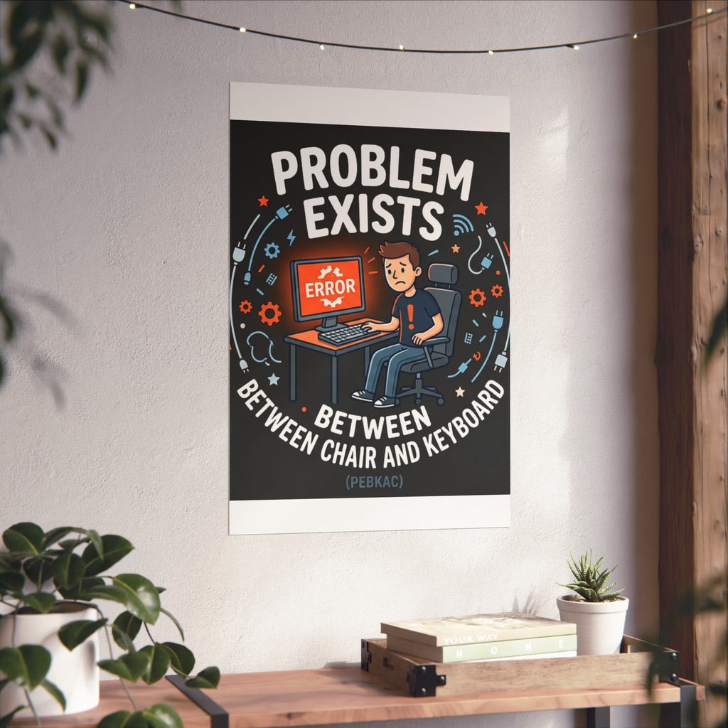 "Problem Exists Between Chair & Keyboard" Tech Humor Funny IT Matte Vertical Posters