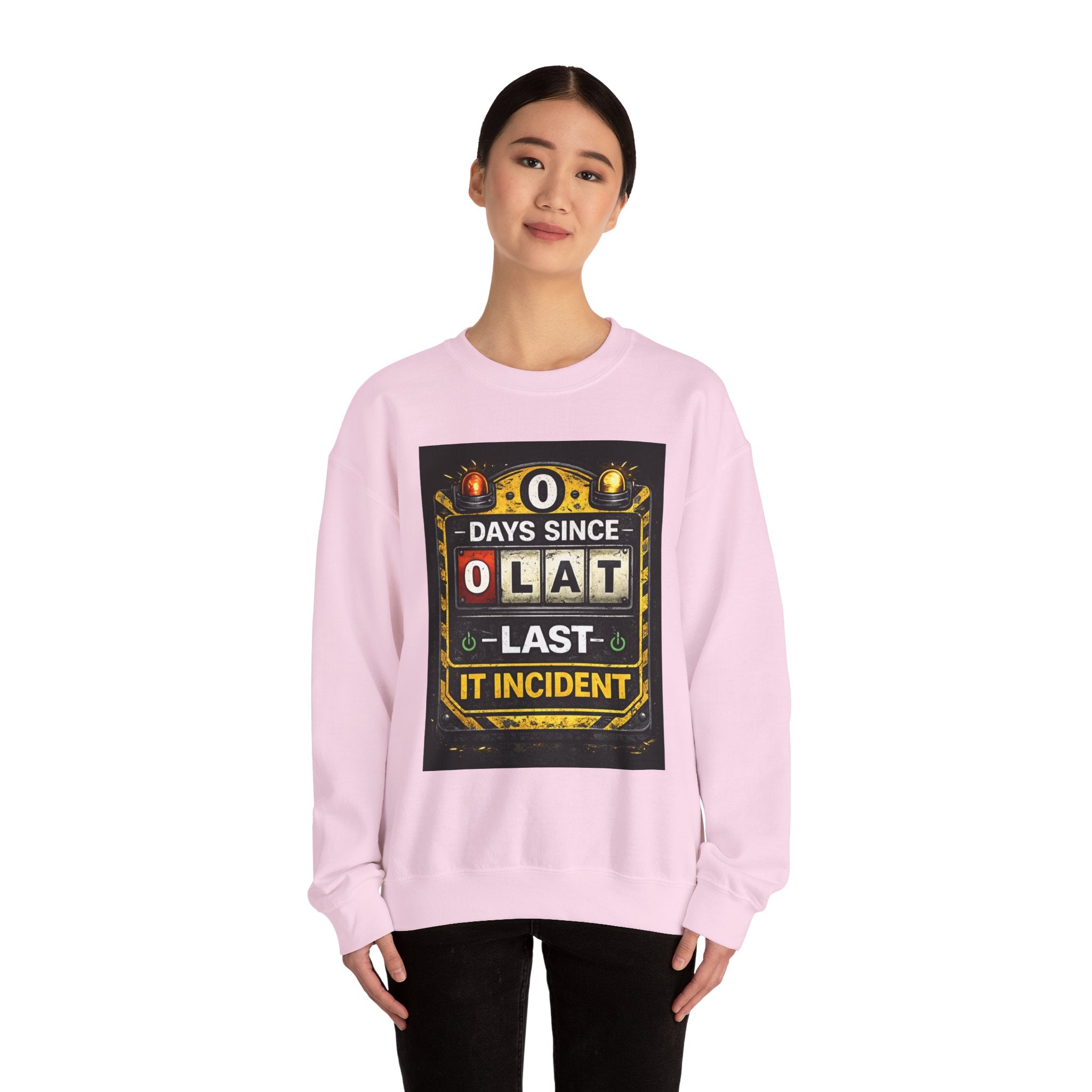"0 Days Since Last IT Incident" Funny Tech Support Crewneck Sweatshirt