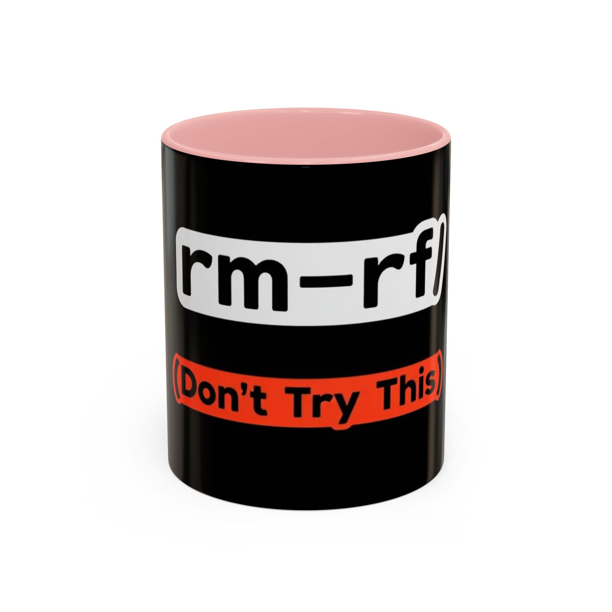 "rm -rf / (Don't Try This)" Funny IT Tech Humor Black Accent Ceramic Coffee Mug