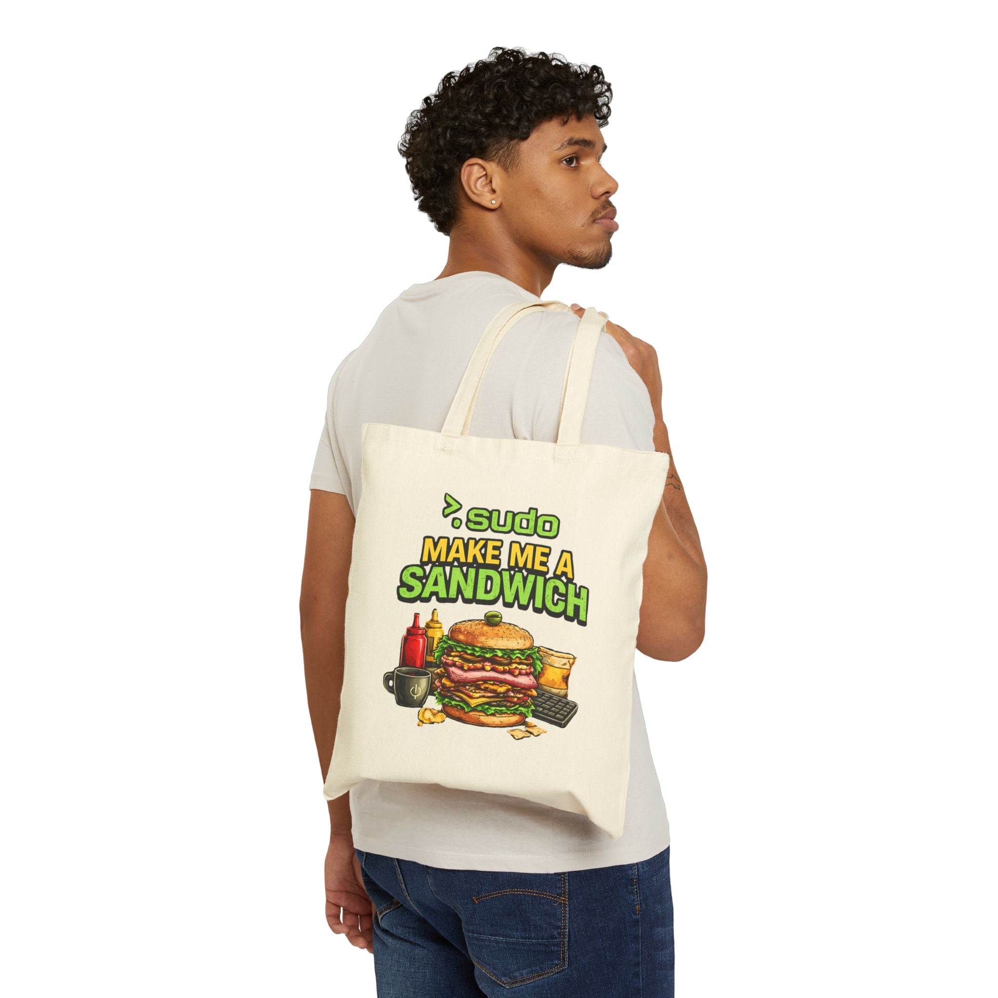 ">.Sudo Make Me A Sandwich" Funny IT Tech Humor Cotton Canvas Tote Bag