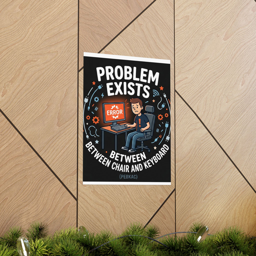 "Problem Exists Between Chair & Keyboard" Tech Humor Funny IT Matte Vertical Posters