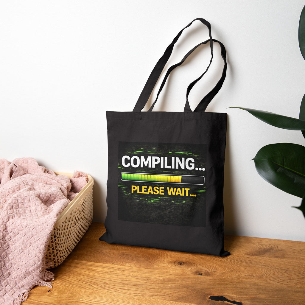 "Compiling... Please Wait" Funny IT Tech Humor Canvas Tote Bag