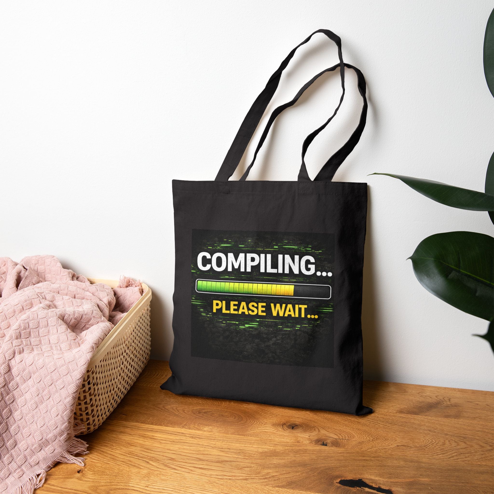 "Compiling... Please Wait" Funny IT Tech Humor Canvas Tote Bag