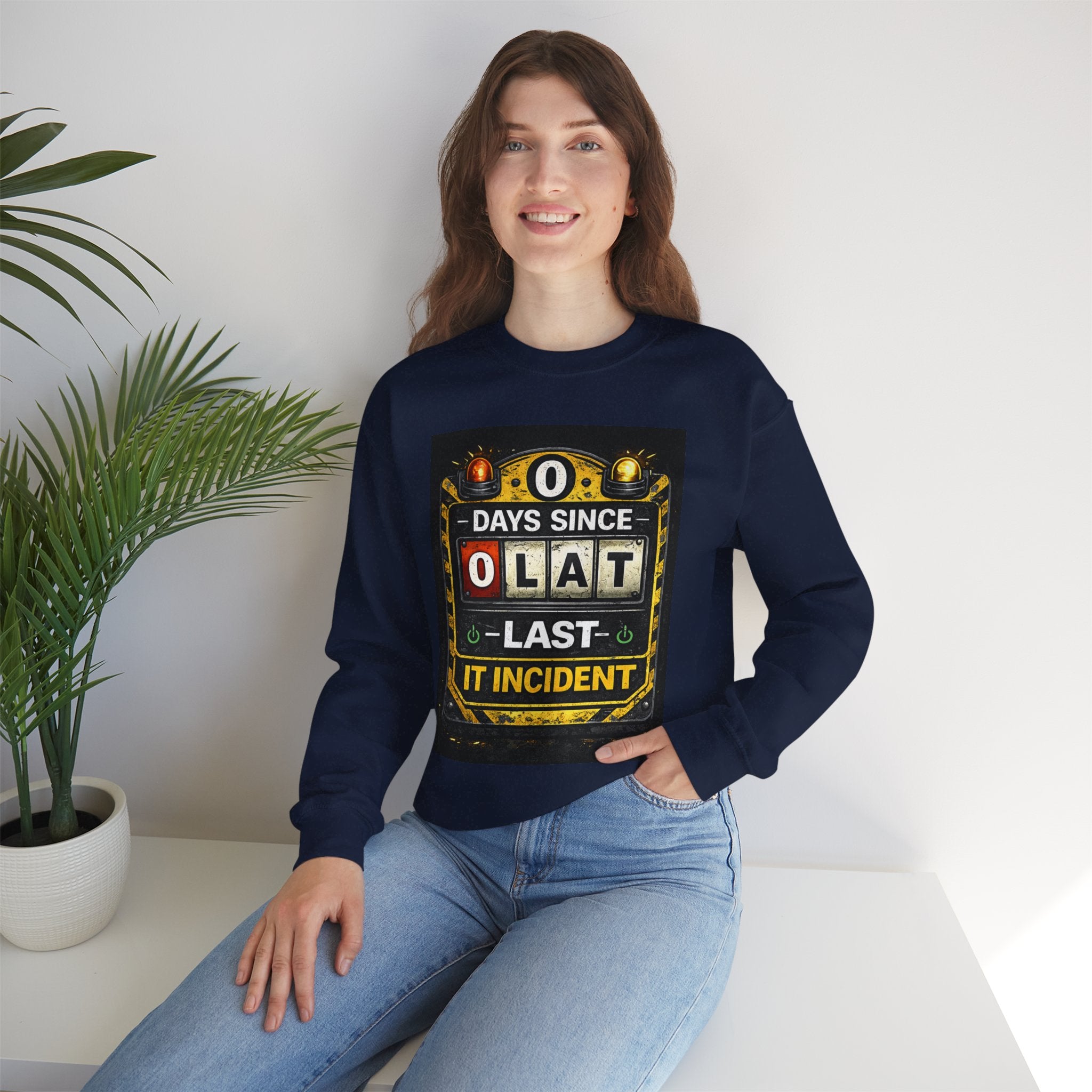 "0 Days Since Last IT Incident" Funny Tech Support Crewneck Sweatshirt