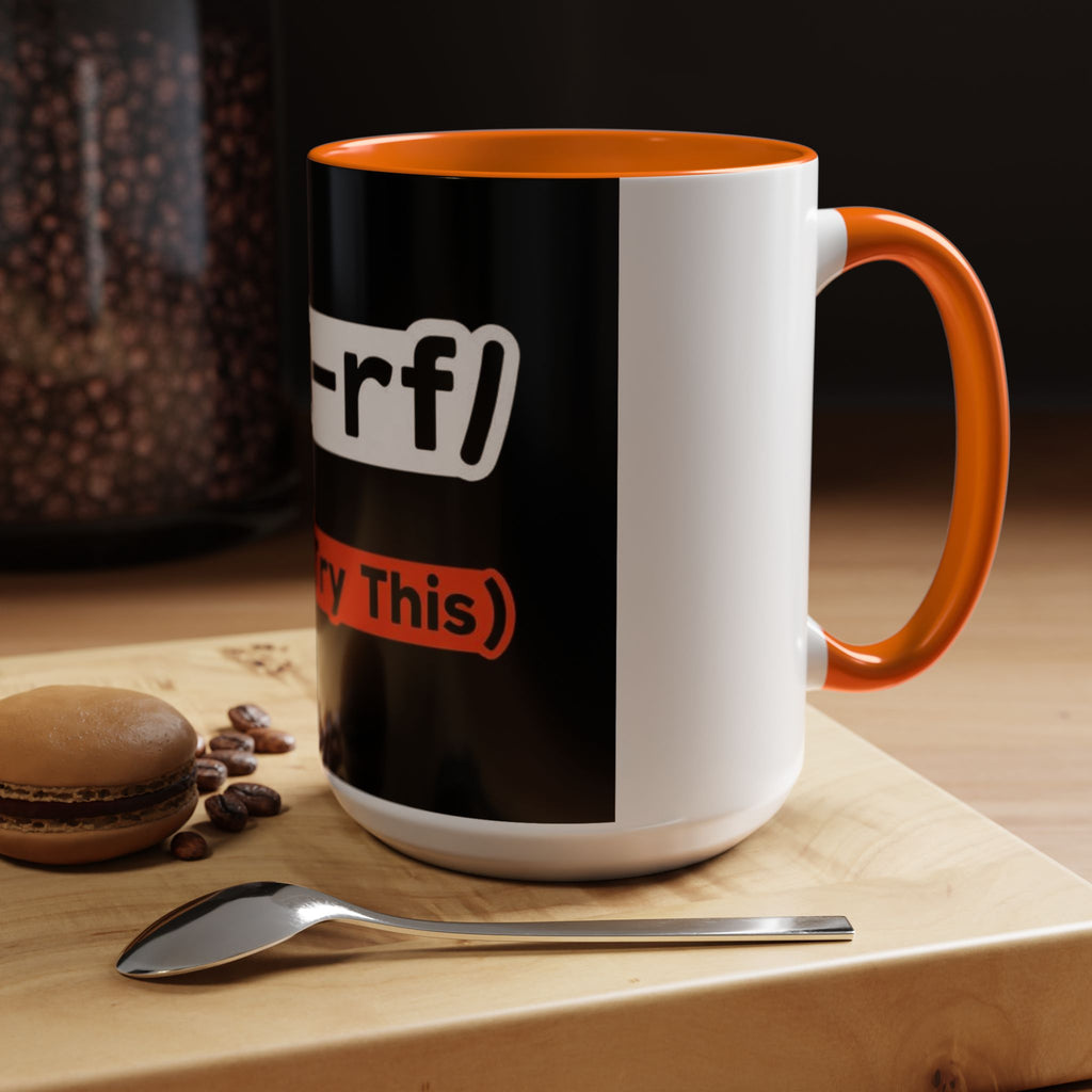 "rm -rf / (Don't Try This)" Funny IT Tech Humor Black Accent Ceramic Coffee Mug