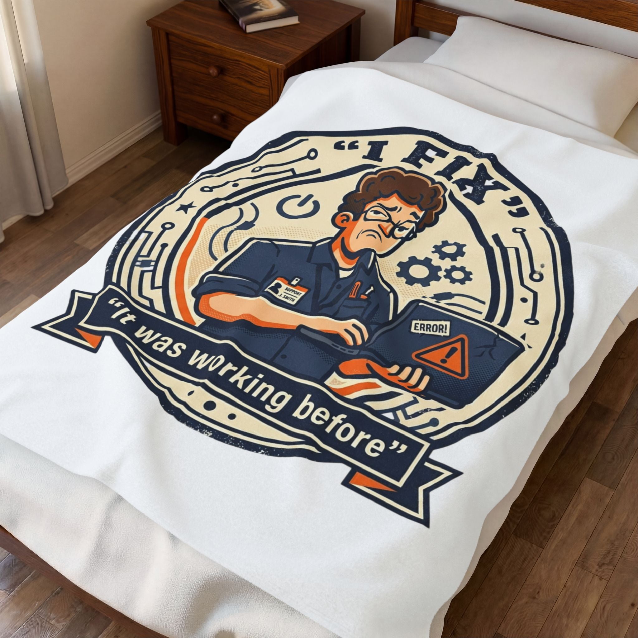"I Fix: It Was Working Before" Tech Humor Funny IT Velveteen Plush Blanket