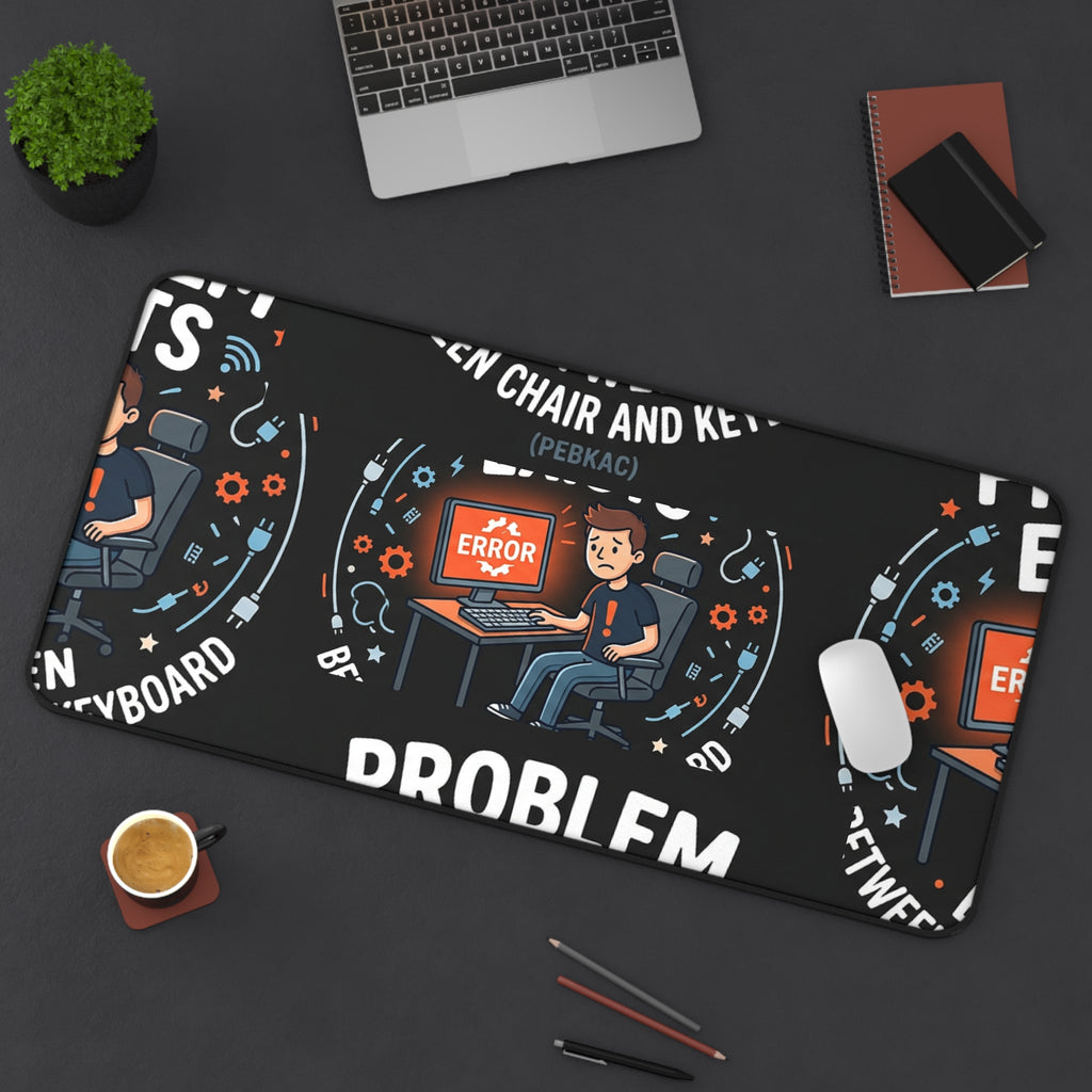 "Problem Exists Between Chair and Keyboard" Tech Humor Desk Mat – Funny IT Programmer Mouse Pad