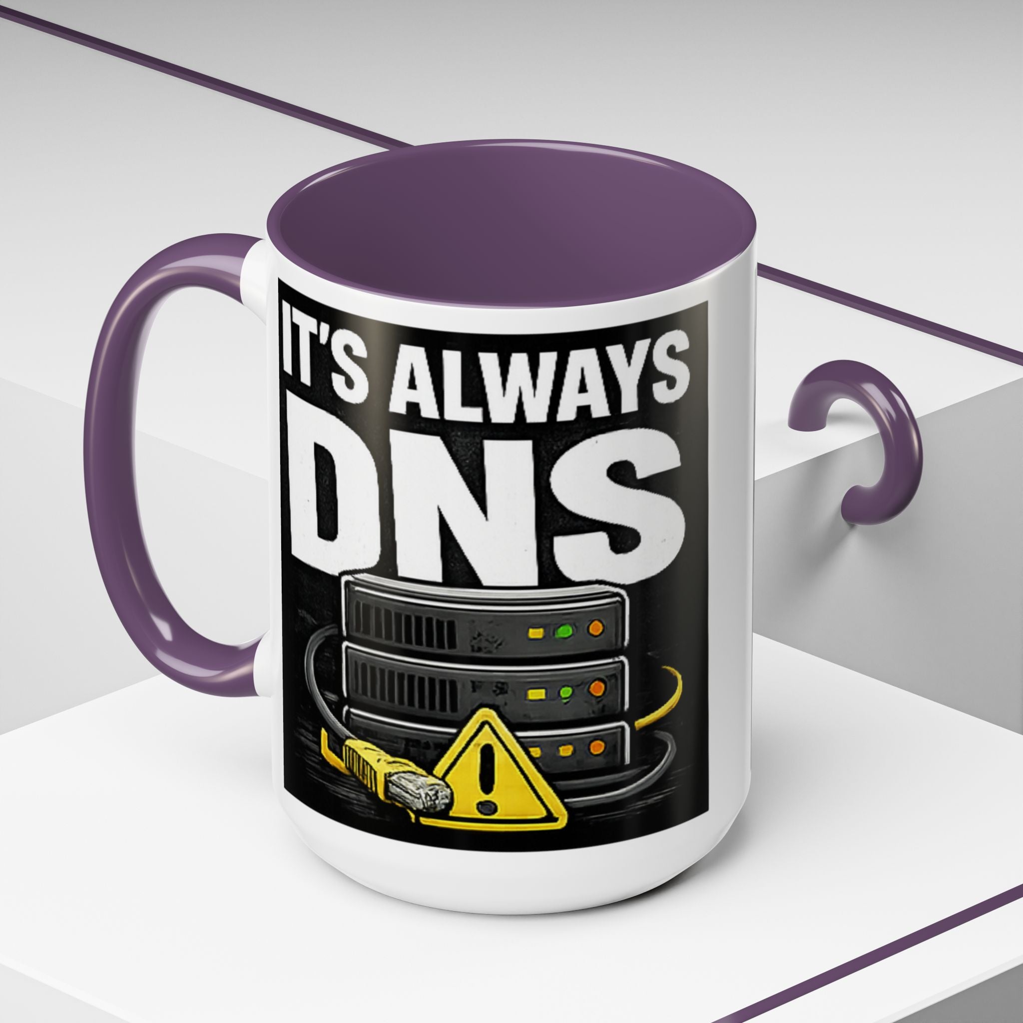 "It's Always DNS" IT Humor Accent Coffee Mug (11, 15oz)
