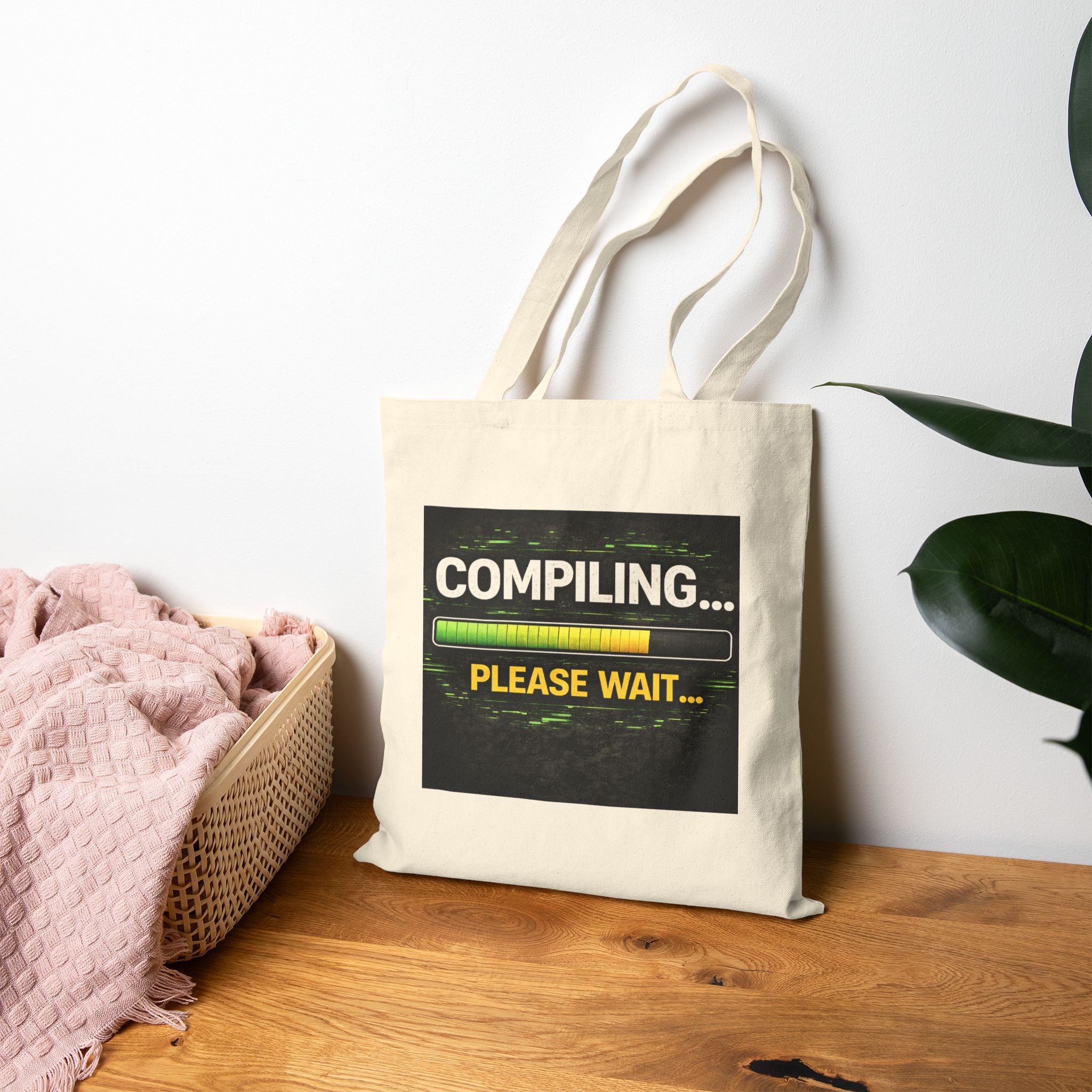 "Compiling... Please Wait" Funny IT Tech Humor Canvas Tote Bag