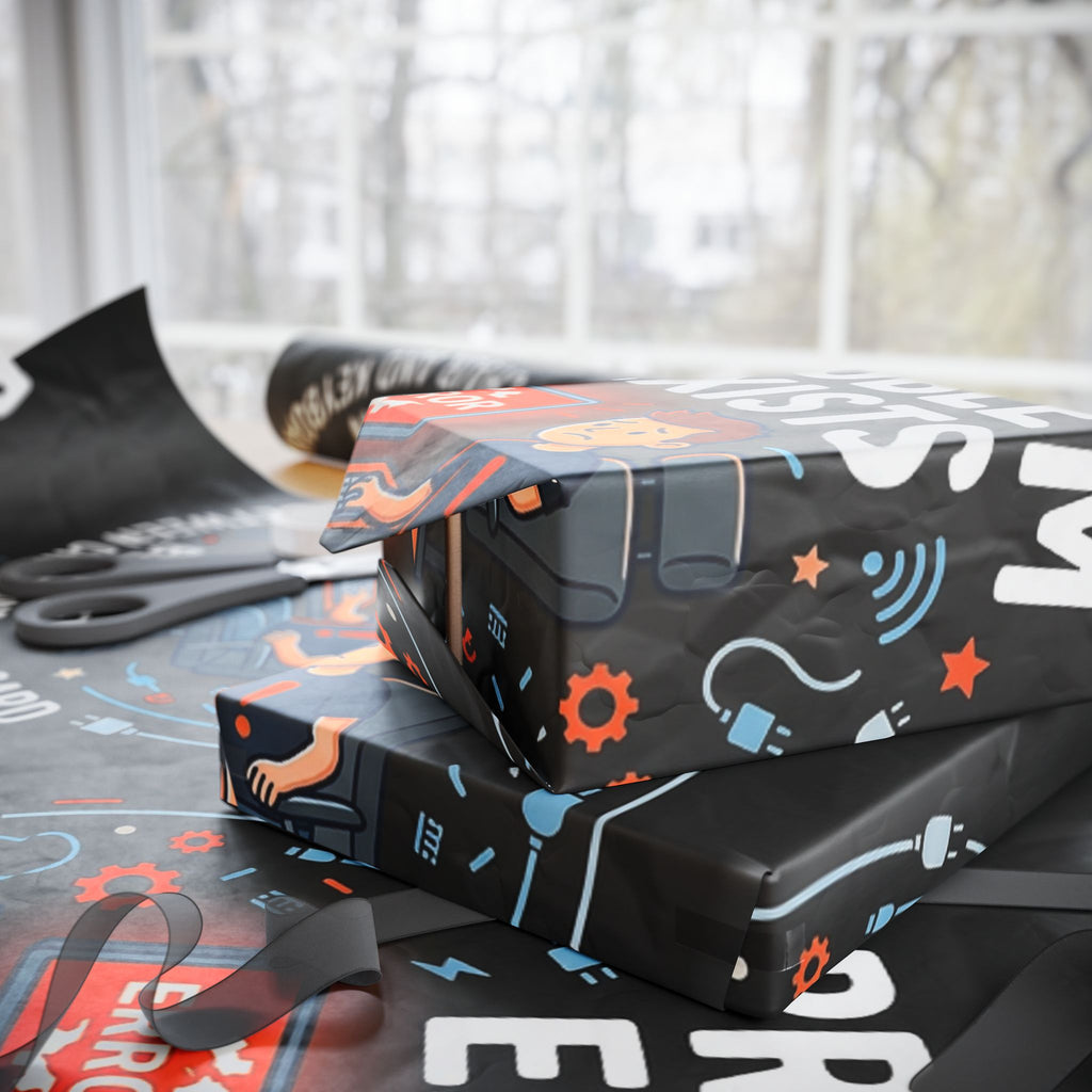 "Problem Exists Between Chair & Keyboard" Funny Tech Gift Wrap IT Humor Wrapping Paper