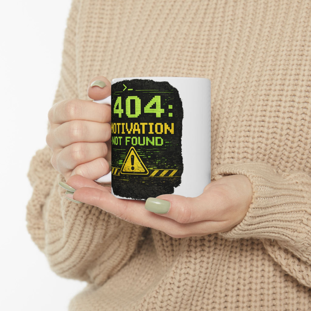 "Error 404 Motivation Not Found" Geek Humor Ceramic Mug, (11oz, 15oz)