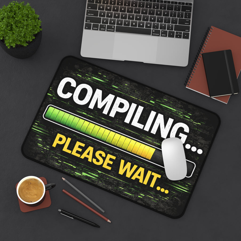 "Compiling... Please Wait" Funny IT Desk Mat Tech Humor Programmer Keyboard Mouse Pad