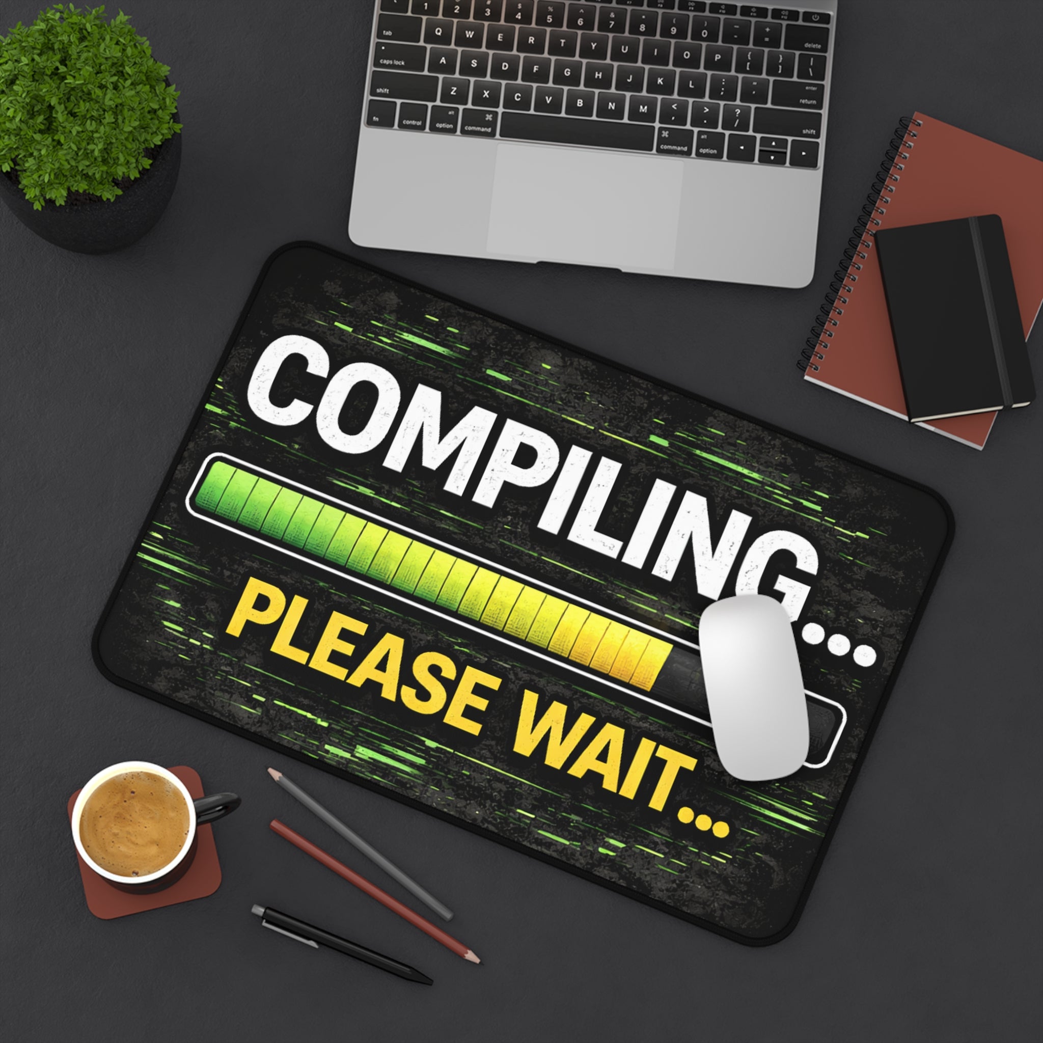 "Compiling... Please Wait" Funny IT Desk Mat Tech Humor Programmer Keyboard Mouse Pad