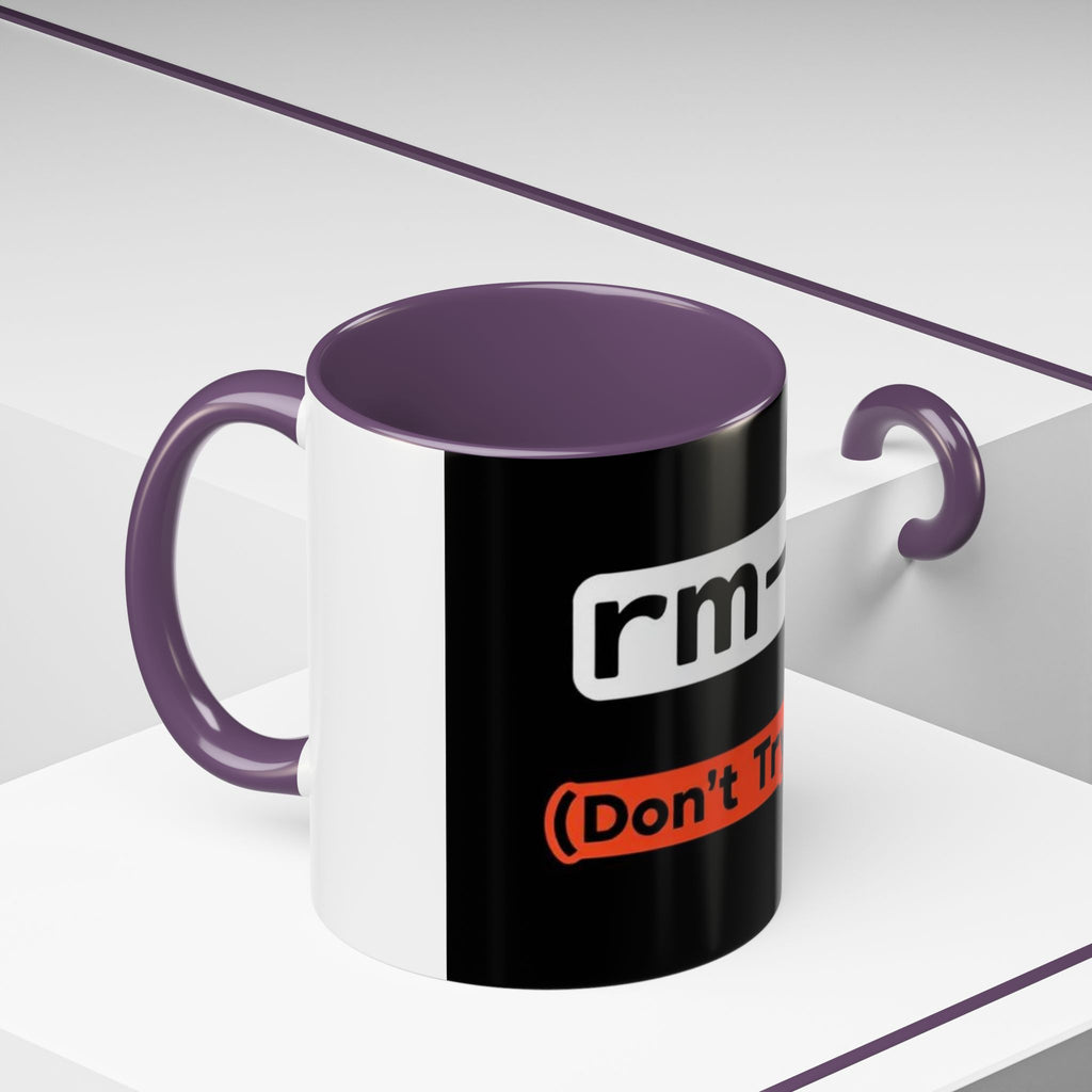 "rm -rf / (Don't Try This)" Funny IT Tech Humor Black Accent Ceramic Coffee Mug