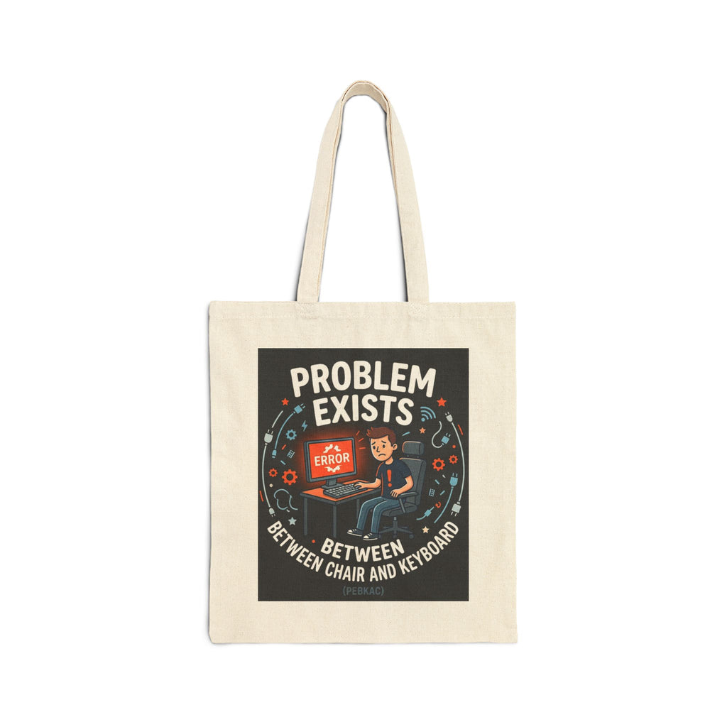 "Problem Exists Between Chair and Keyboard" Funny IT Tote Bag Tech Humor Canvas Tote Bag