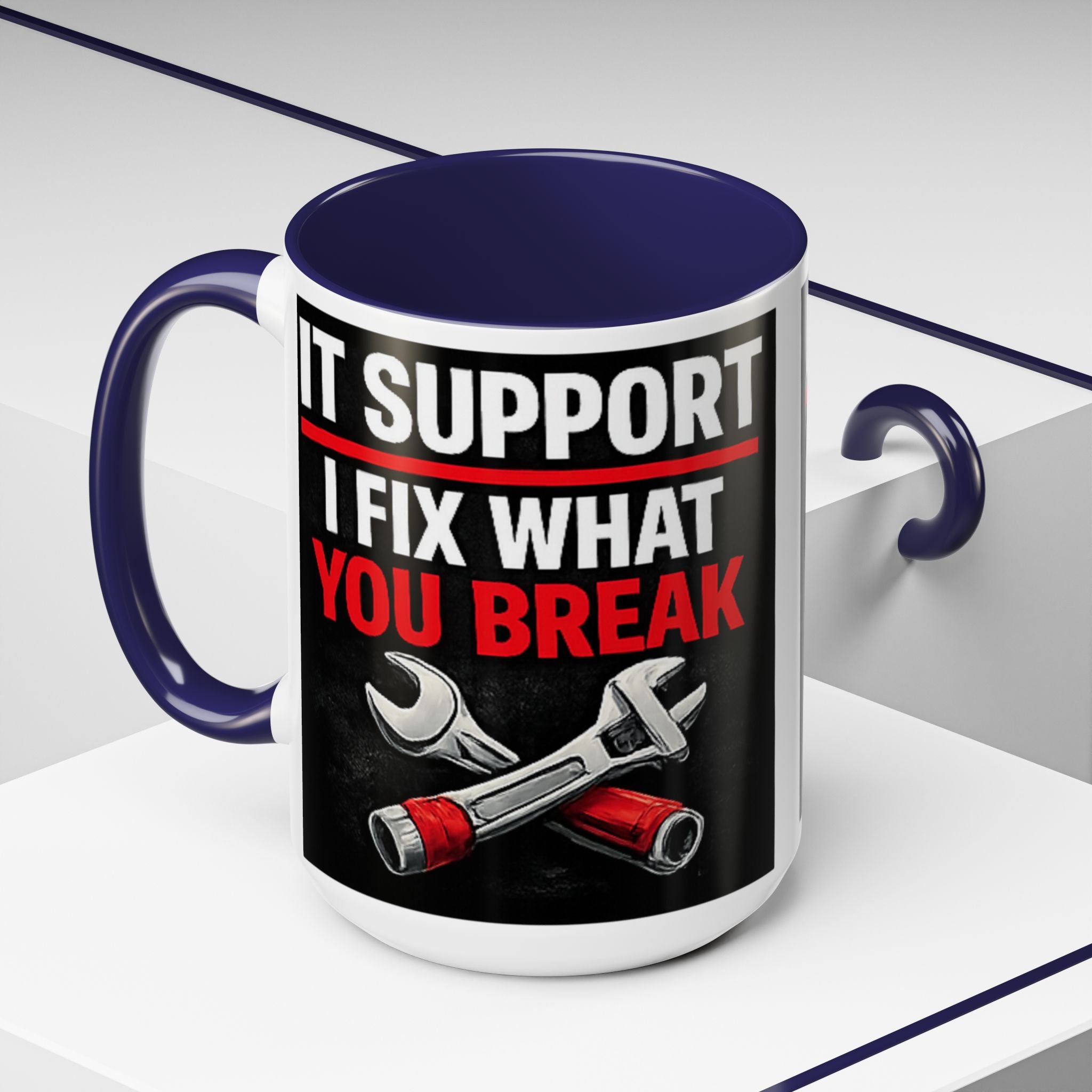 "It Support:  I Fix What You Break" IT Humor Accent Coffee Mug (11, 15oz)