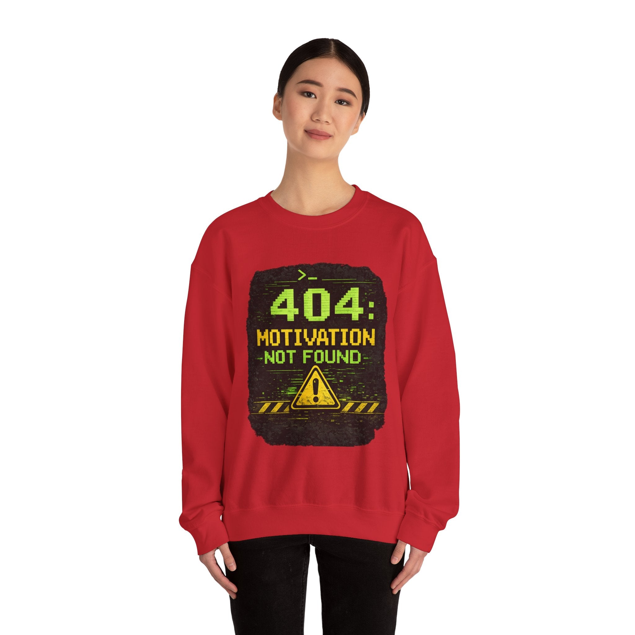 "404: Motivation Not Found" Funny Tech Graphic Crewneck Sweatshirt