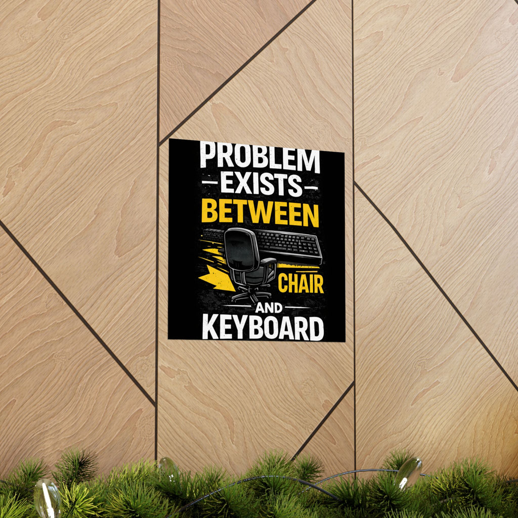 "Problem Exists Between Chair and Keyboard" Tech Humor Matte Poster — Funny IT Desk Office Wall Art
