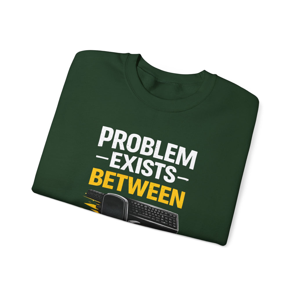 "Problem Exists Between Chair and Keyboard" Graphic Crewneck Sweatshirt