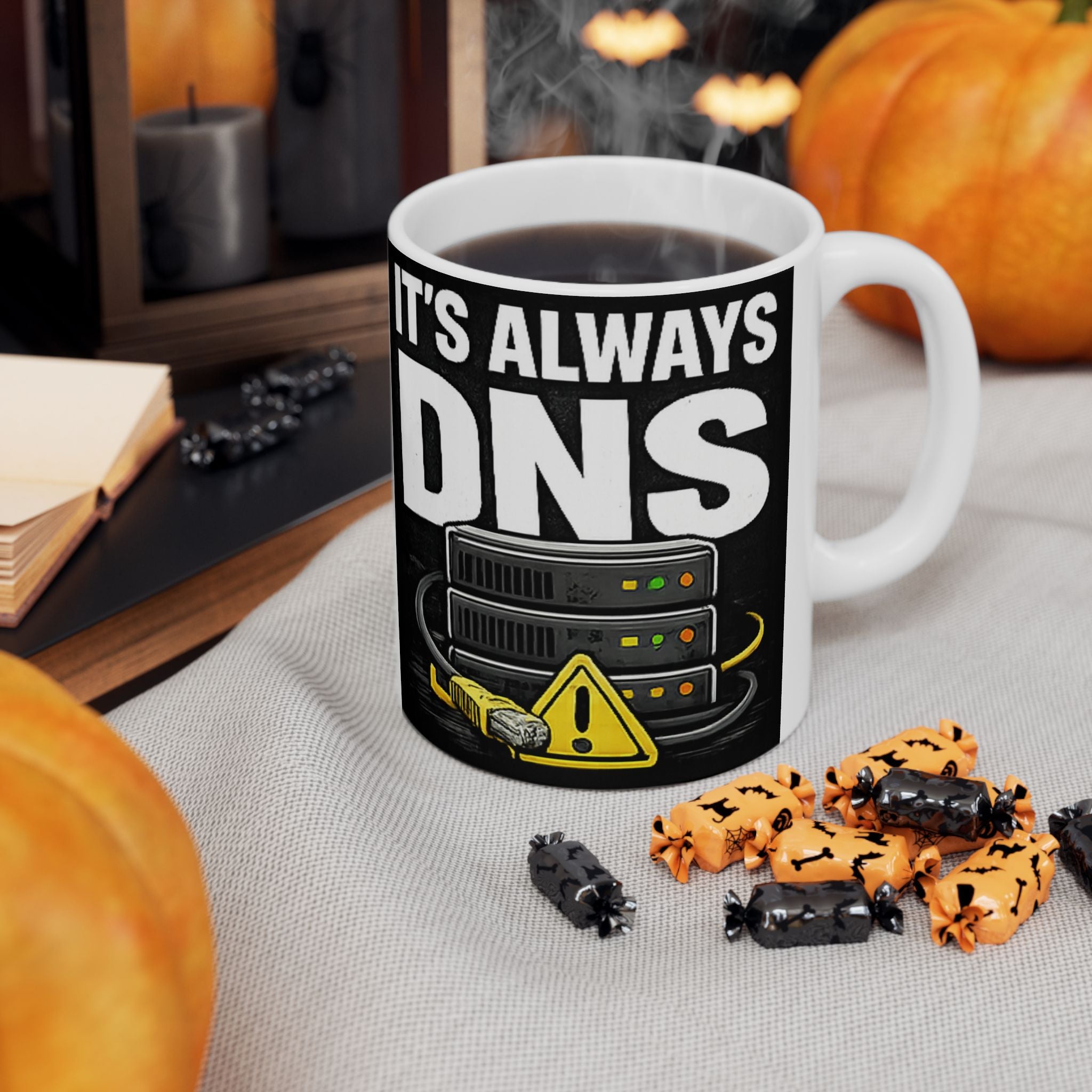 "It's Always DNS" Tech Humor Ceramic Mug, (11oz, 15oz)