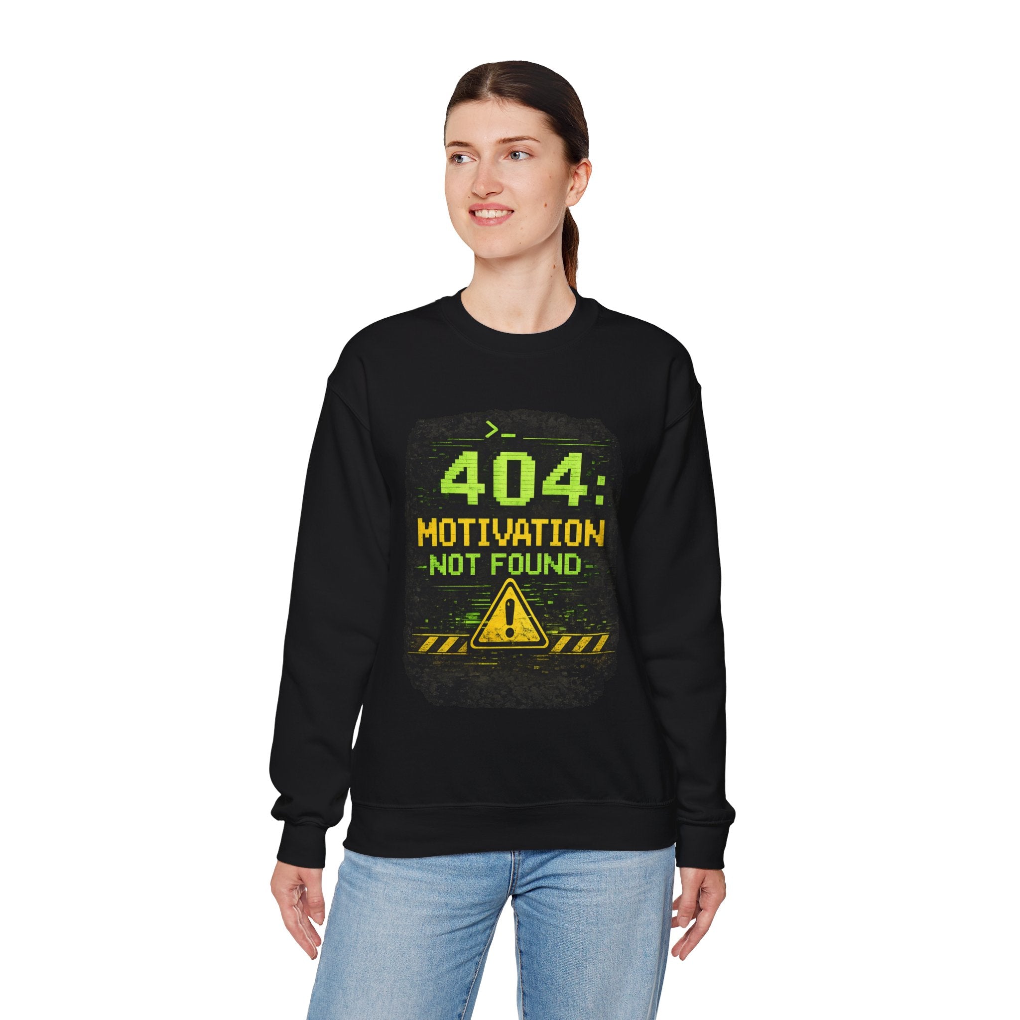 "404: Motivation Not Found" Funny Tech Graphic Crewneck Sweatshirt