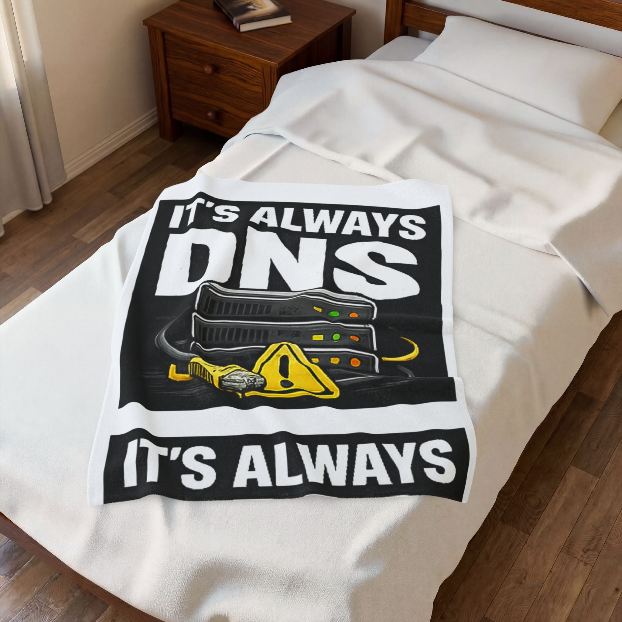 "It's Always DNS" Tech Humor Funny IT Velveteen Plush Blanket