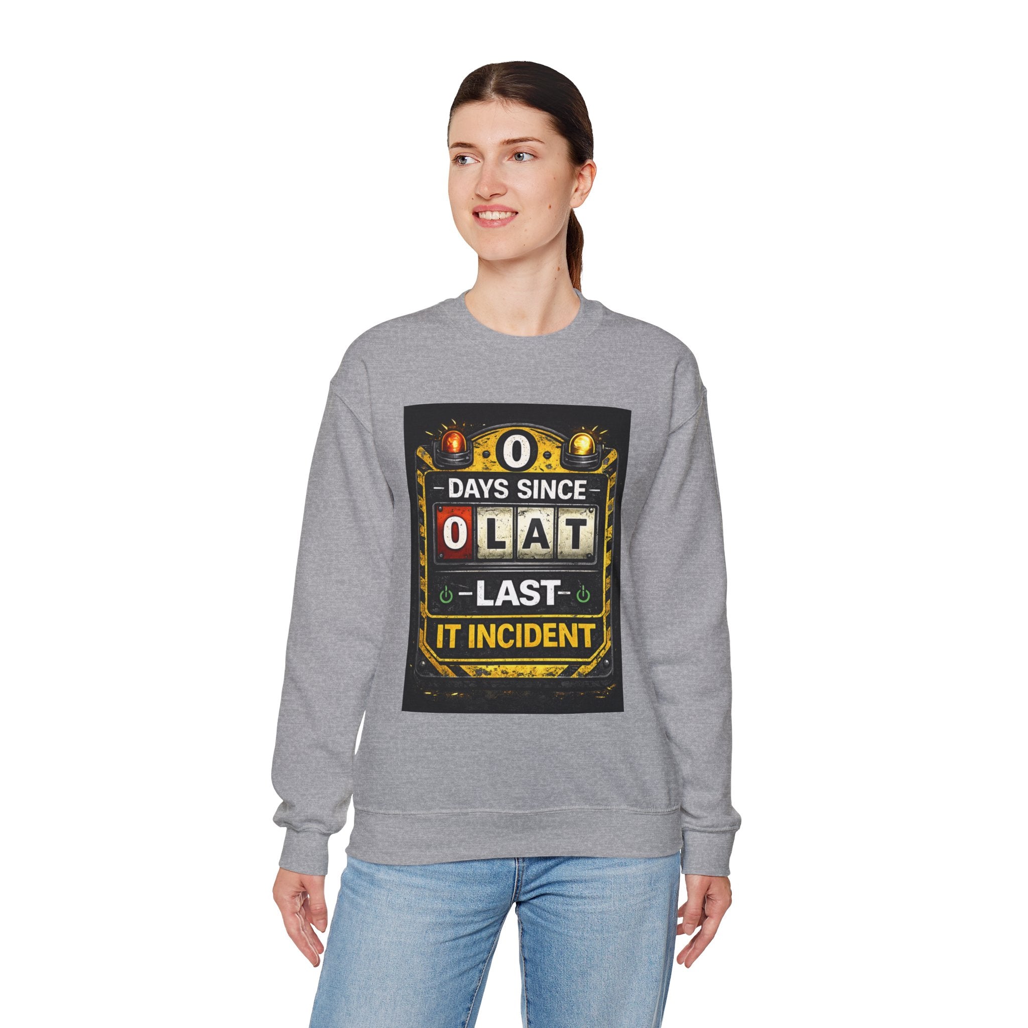"0 Days Since Last IT Incident" Funny Tech Support Crewneck Sweatshirt