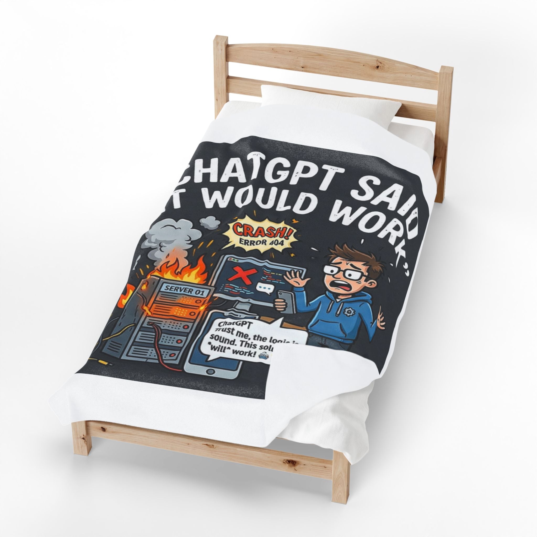 “ChatGPT Said It Would Work” Funny IT AI Tech Fail Throw Tech Humor Velveteen Blanket