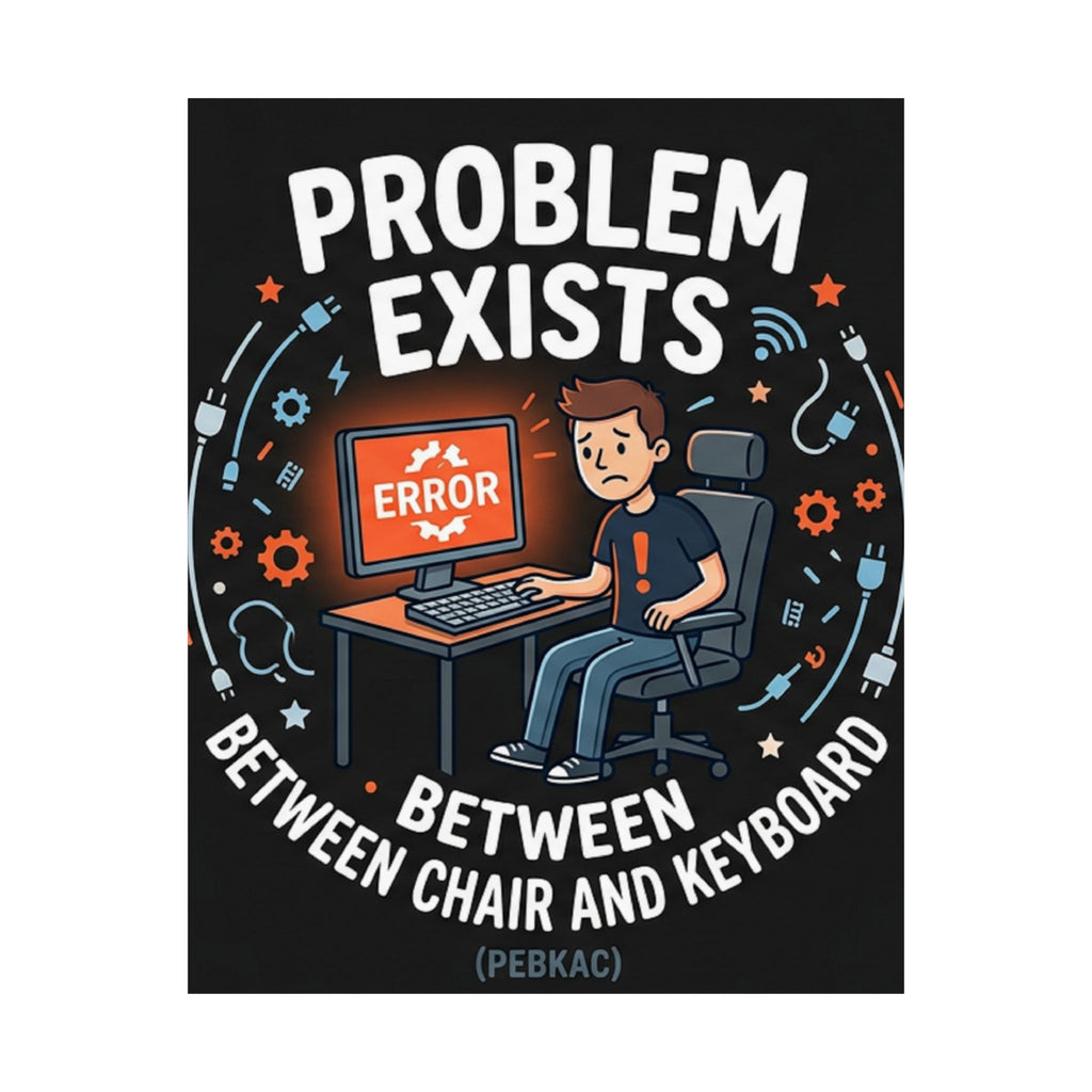 "Problem Exists Between Chair & Keyboard" Tech Humor Funny IT Matte Vertical Posters