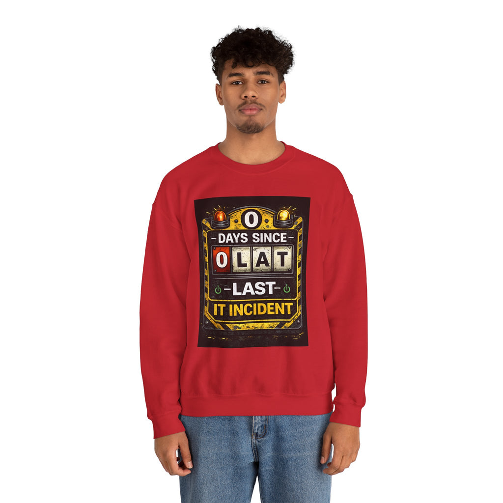 "0 Days Since Last IT Incident" Funny Tech Support Crewneck Sweatshirt