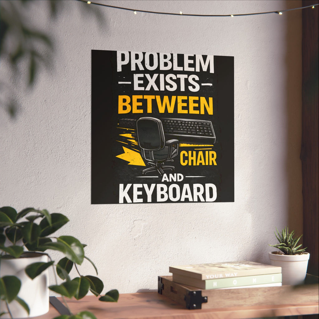 "Problem Exists Between Chair and Keyboard" Tech Humor Matte Poster — Funny IT Desk Office Wall Art
