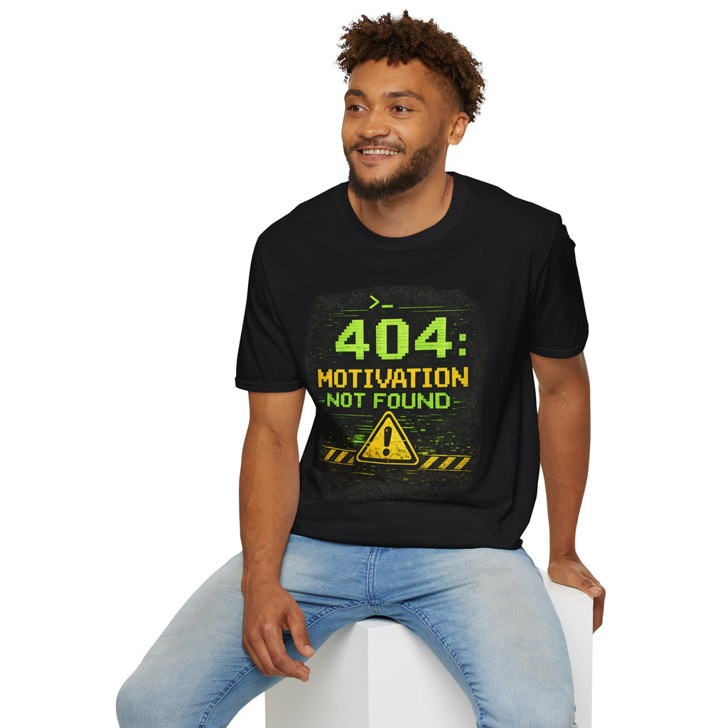 "404: Motivation Not Found" Funny IT Graphic Tee- Tech Humor T-Shirt
