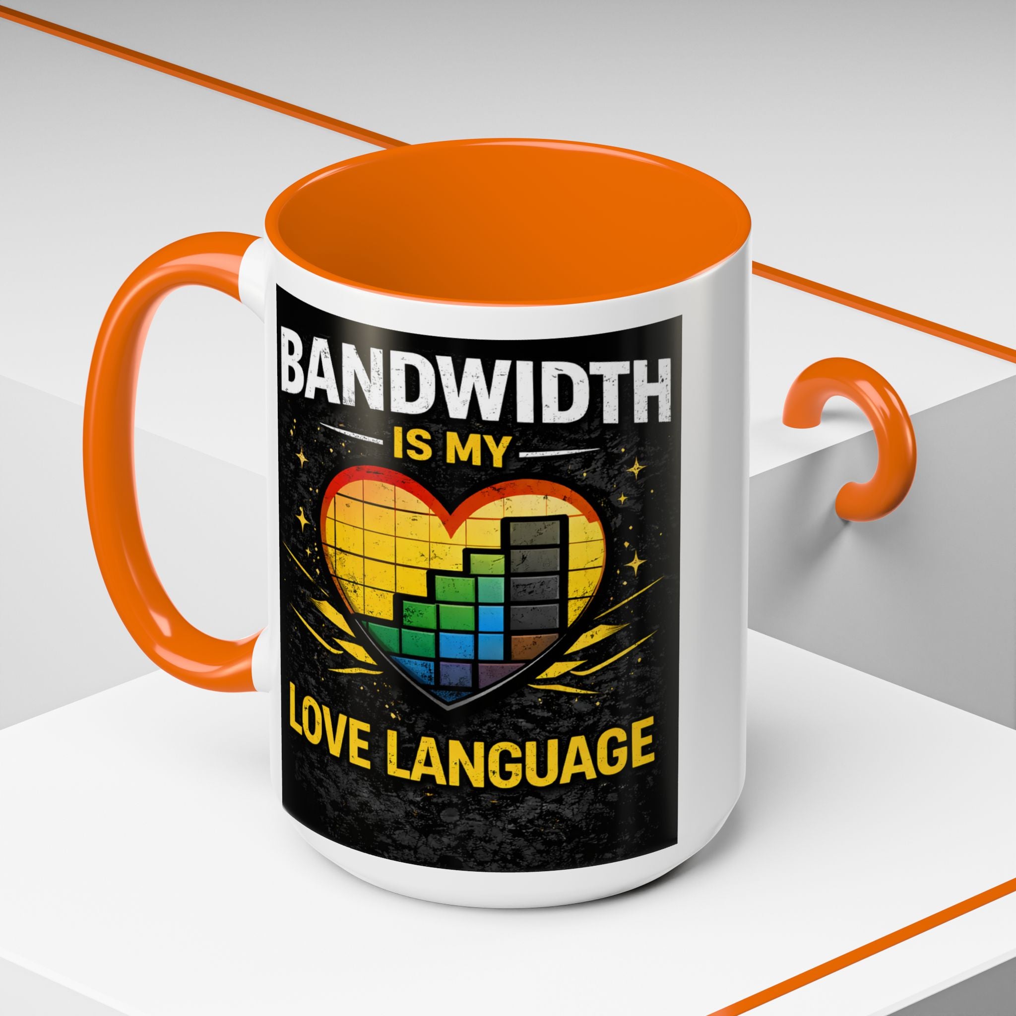 "Bandwidth is my Love Language" IT Humor Accent Coffee Mug (11, 15oz)