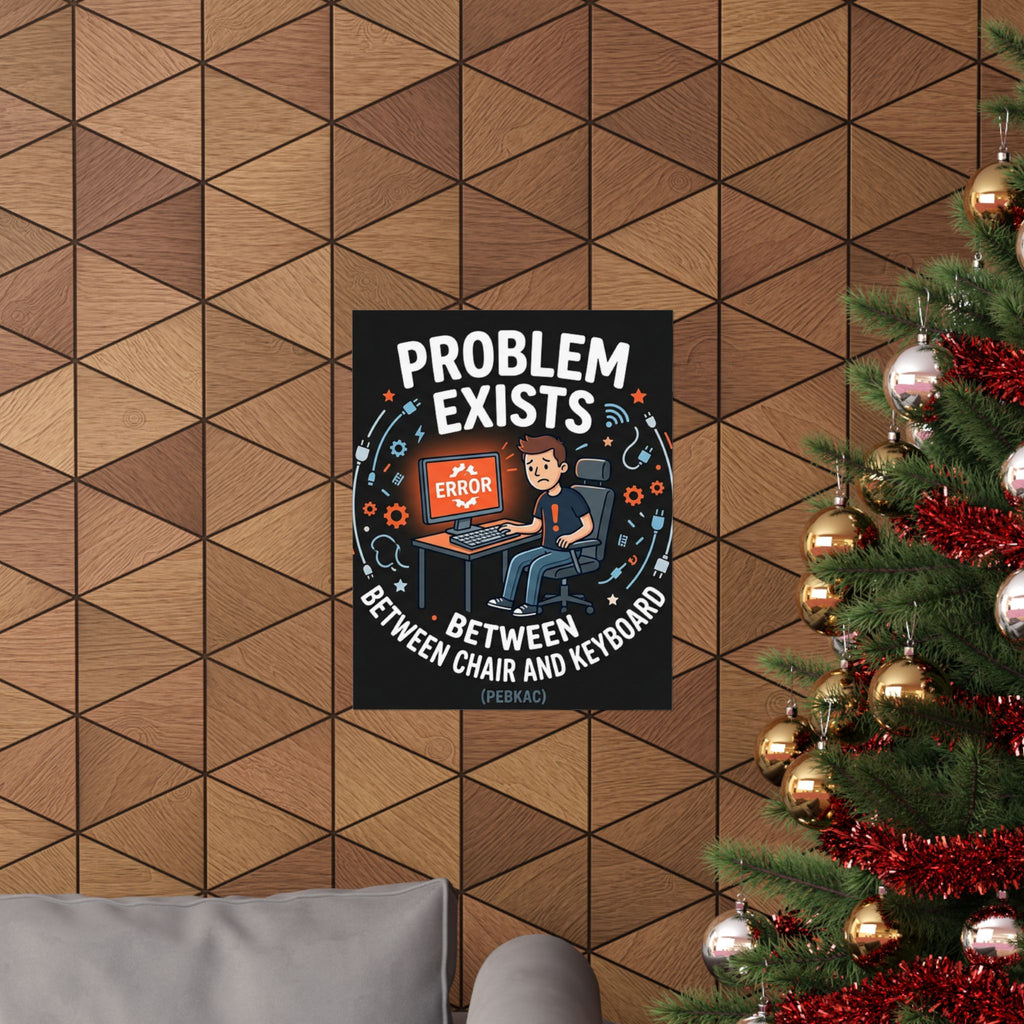 "Problem Exists Between Chair & Keyboard" Tech Humor Funny IT Matte Vertical Posters