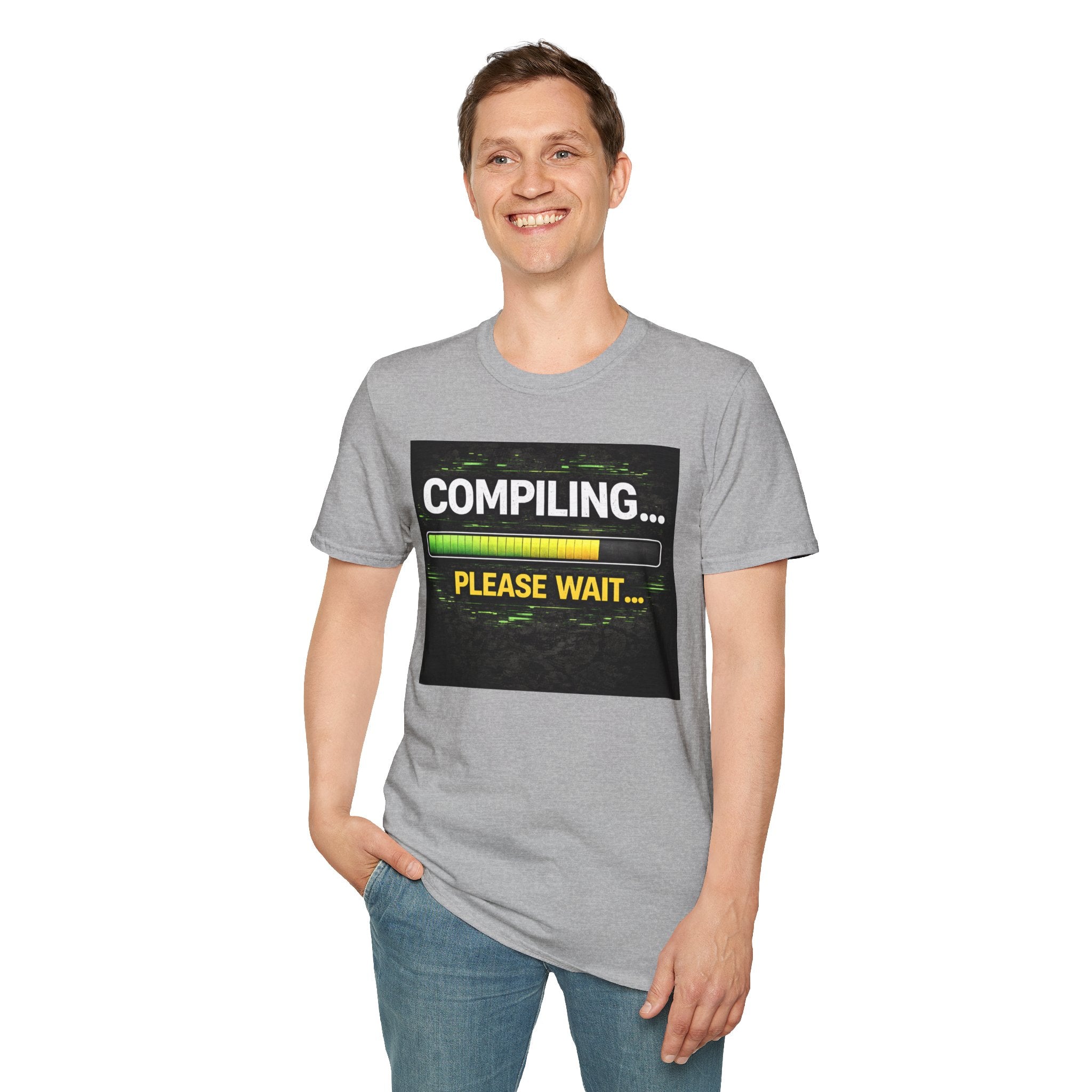 "Compiling... Please Wait" Programmer Loading Graphic Tee Funny IT Tech Humor T-Shirt