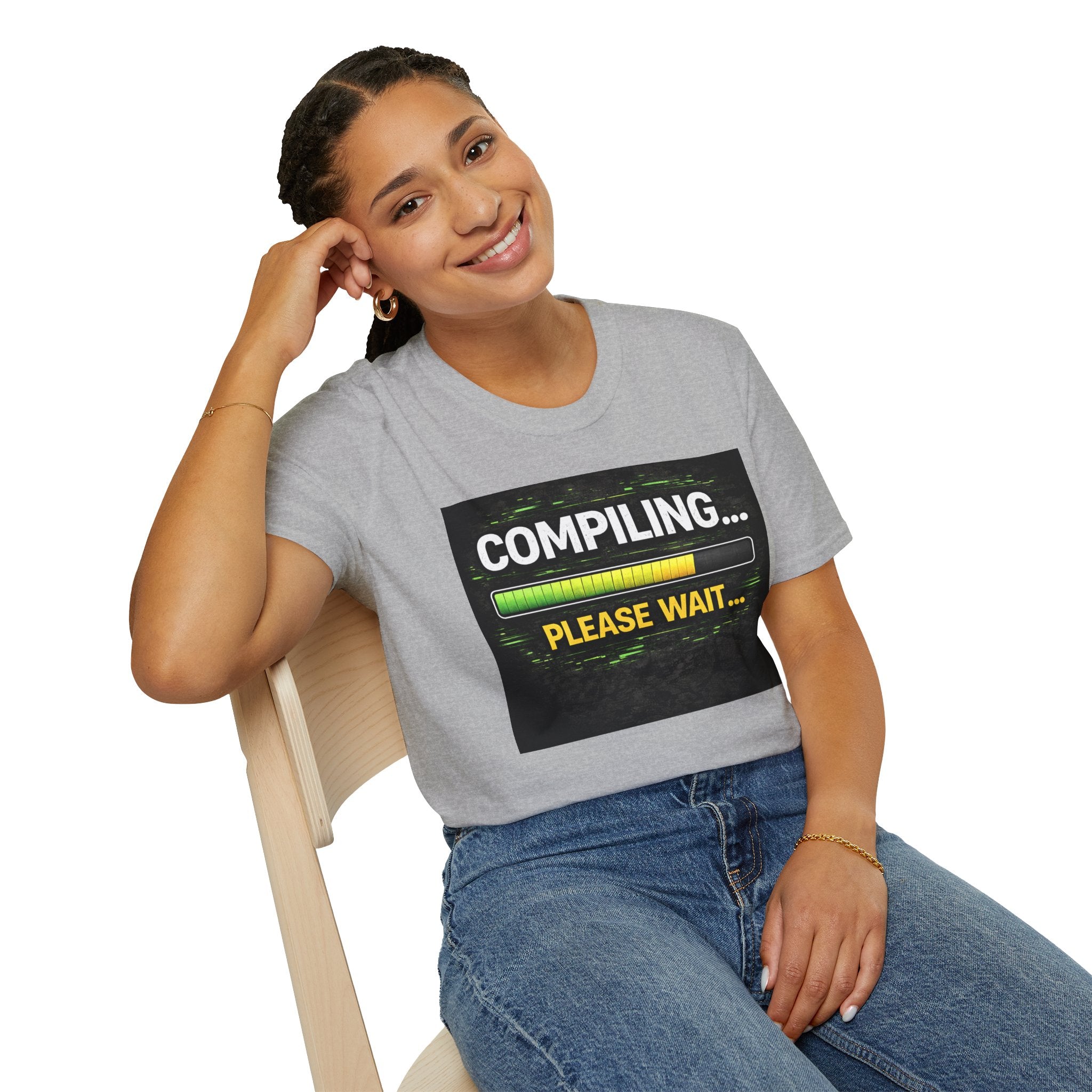 "Compiling... Please Wait" Programmer Loading Graphic Tee Funny IT Tech Humor T-Shirt