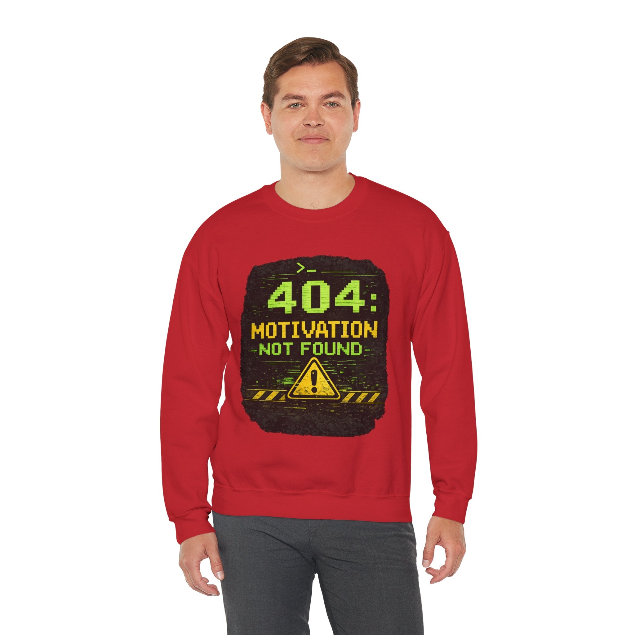 "404: Motivation Not Found" Funny Tech Graphic Crewneck Sweatshirt