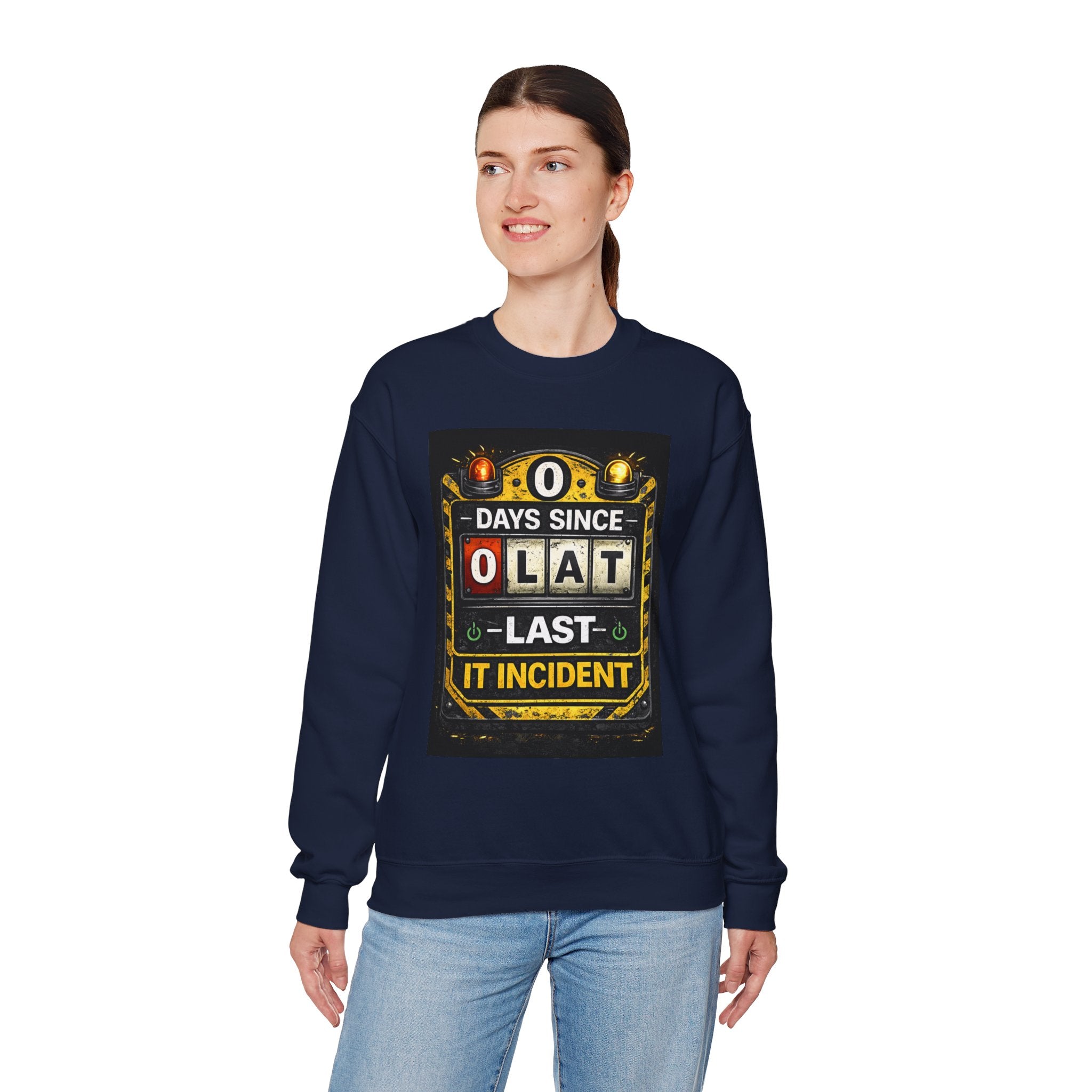 "0 Days Since Last IT Incident" Funny Tech Support Crewneck Sweatshirt