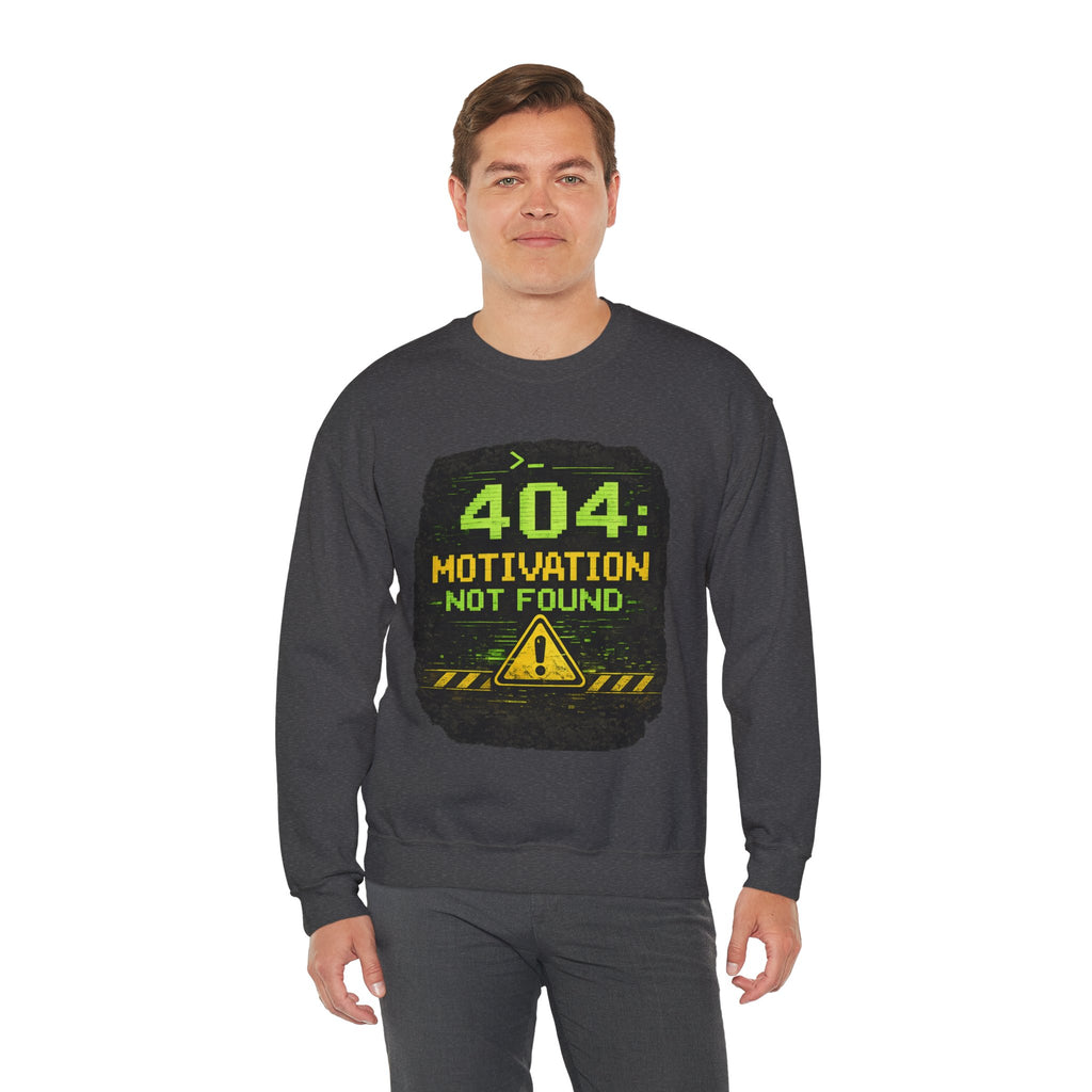 "404: Motivation Not Found" Funny Tech Graphic Crewneck Sweatshirt
