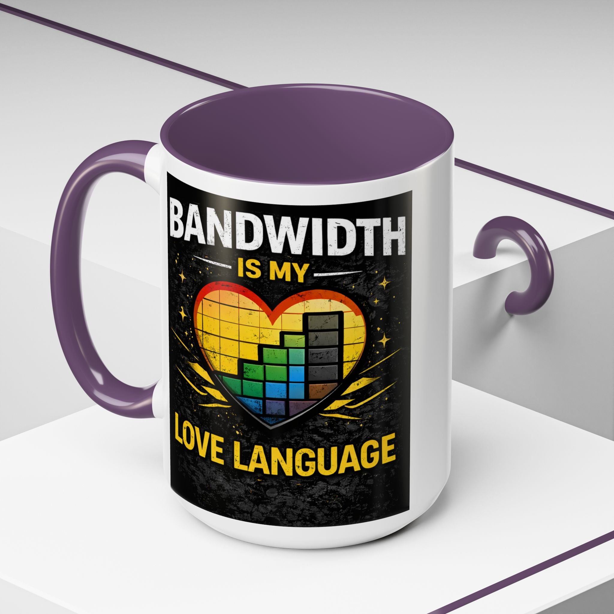 "Bandwidth is my Love Language" IT Humor Accent Coffee Mug (11, 15oz)