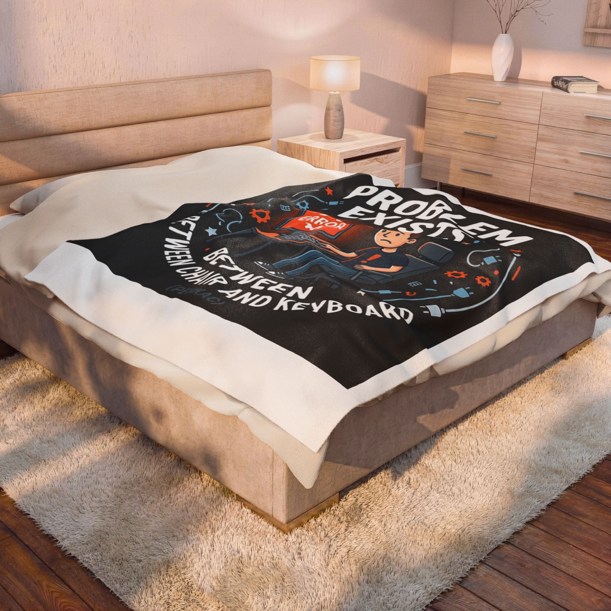 "Problem Exists Between Chair & Keyboard" Tech Humor Funny IT Velveteen Plush Blanket