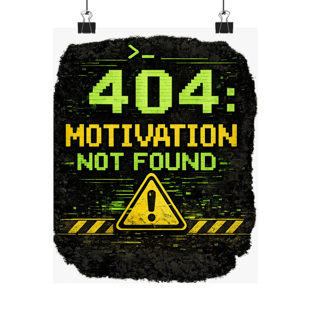 "Error 404 Motivation Not Found" Geek Tech Humor Funny IT Matte Vertical Posters