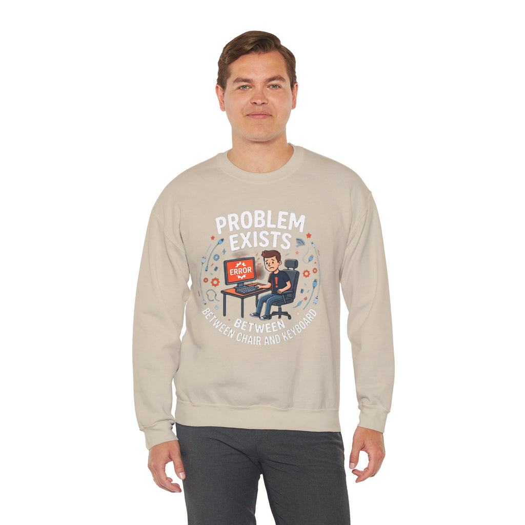 "Problem Exists Between Chair & Keyboard" Funny Coding Bug Graphic Crewneck Sweatshirt