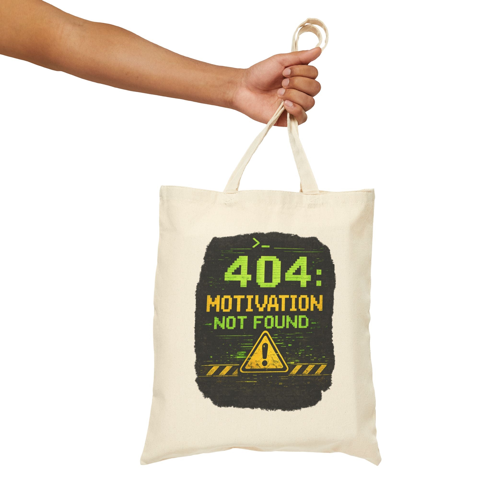 "404: Motivation Not Found" Funny IT Tech Humor Fake Error Canvas Tote Bag