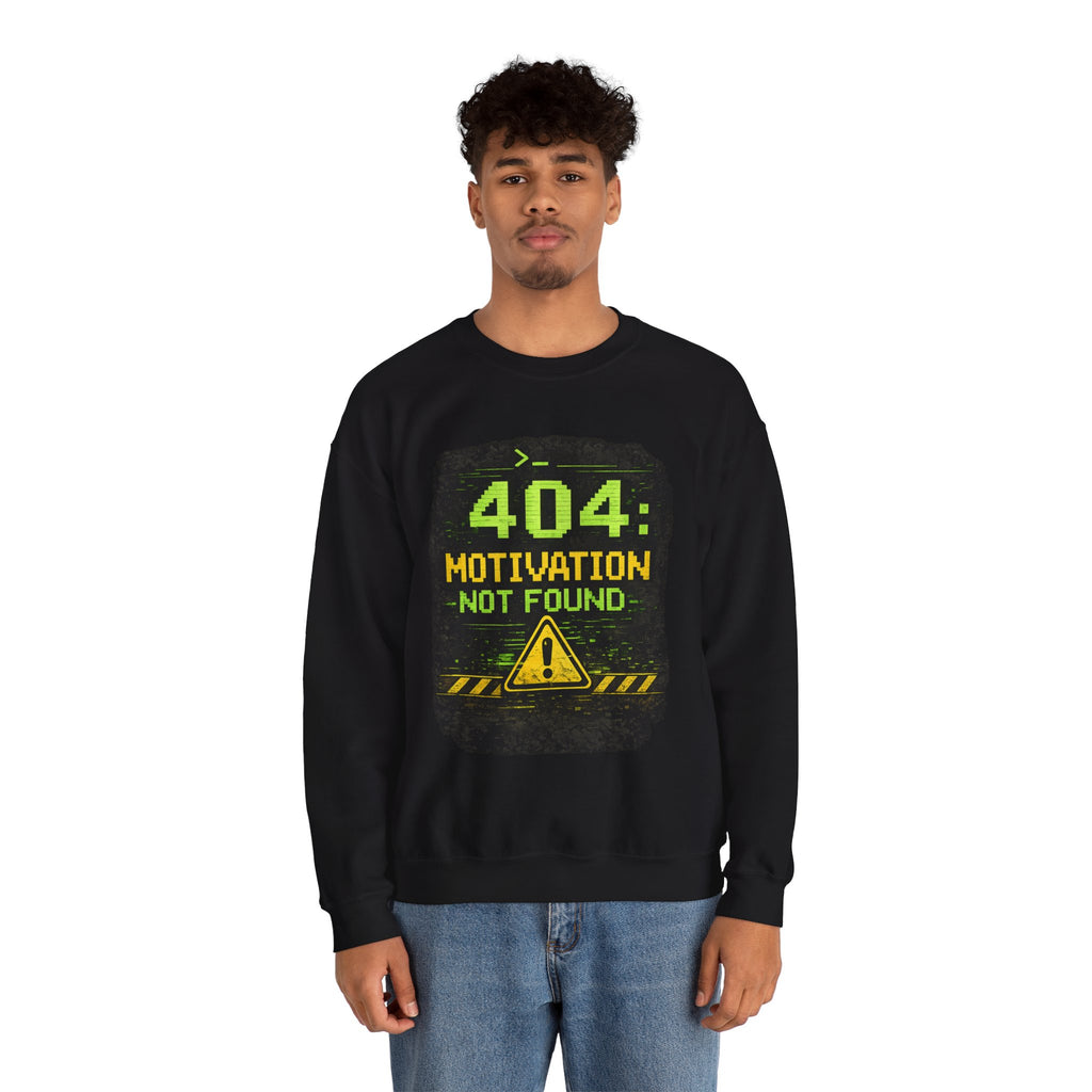 "404: Motivation Not Found" Funny Tech Graphic Crewneck Sweatshirt