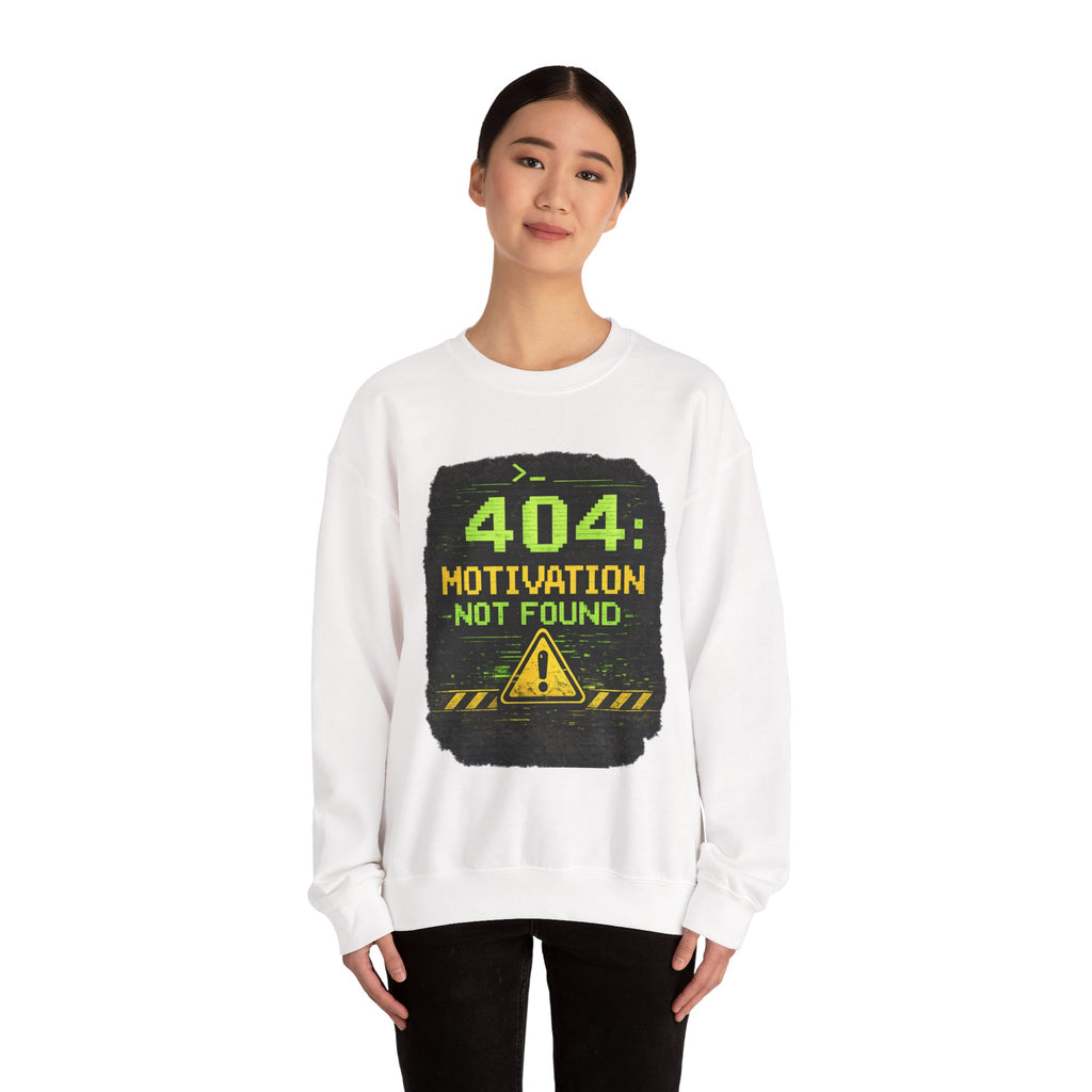 "404: Motivation Not Found" Funny Tech Graphic Crewneck Sweatshirt